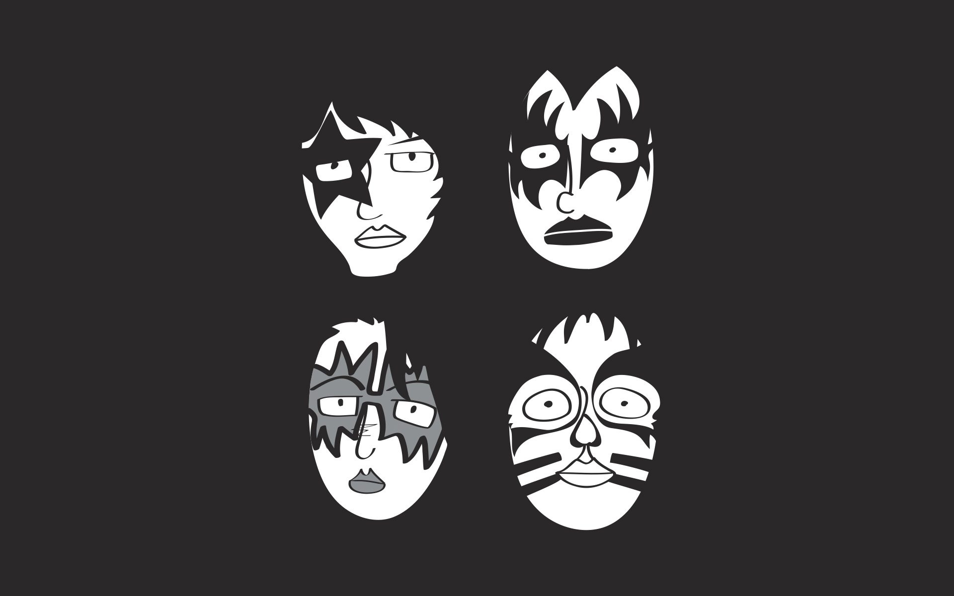 grayscale, Kiss music band, music bands, faces - desktop wallpaper