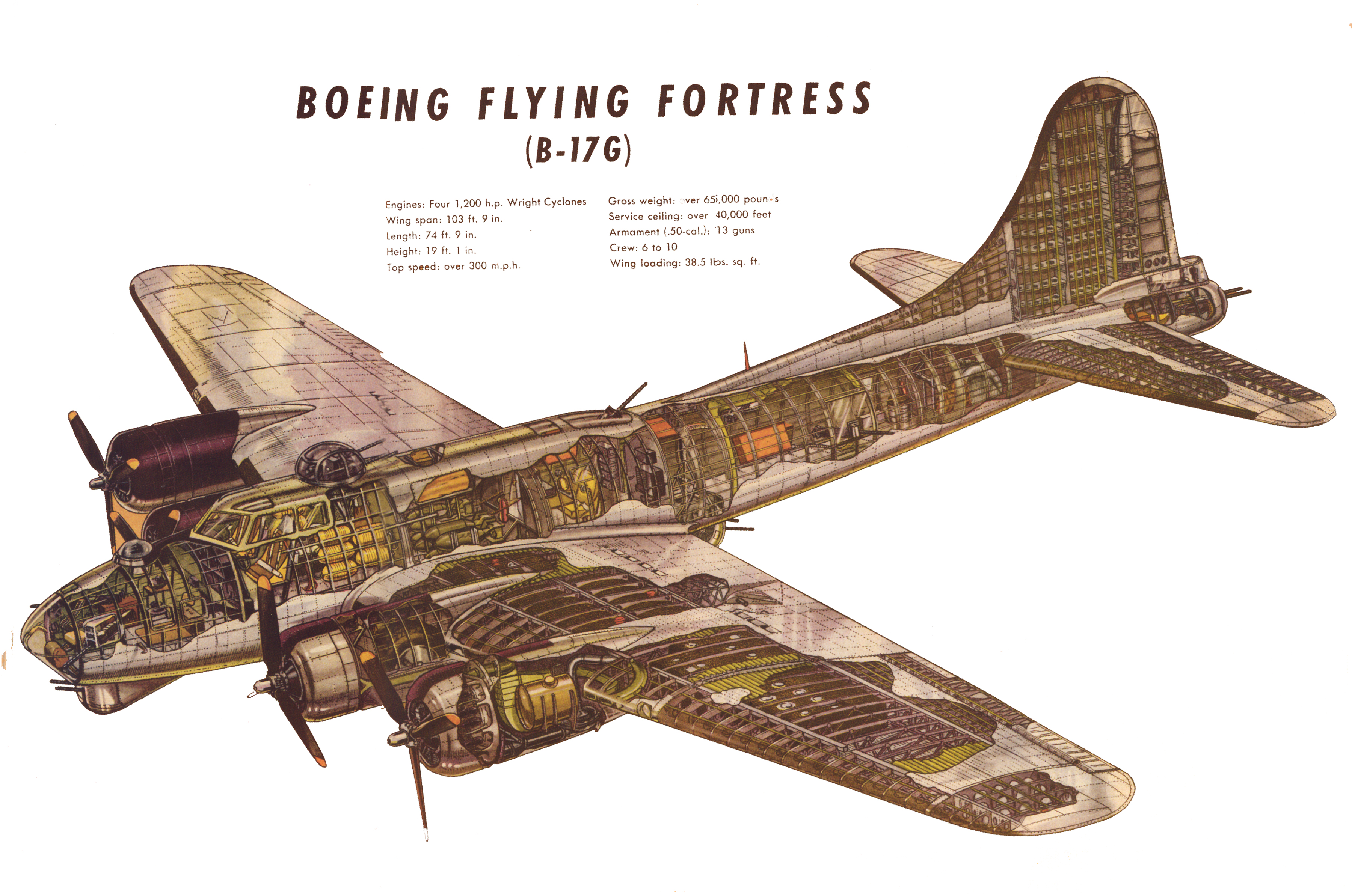 aircraft, military, text, bomber, planes, B-17 Flying Fortress, cutaway - desktop wallpaper