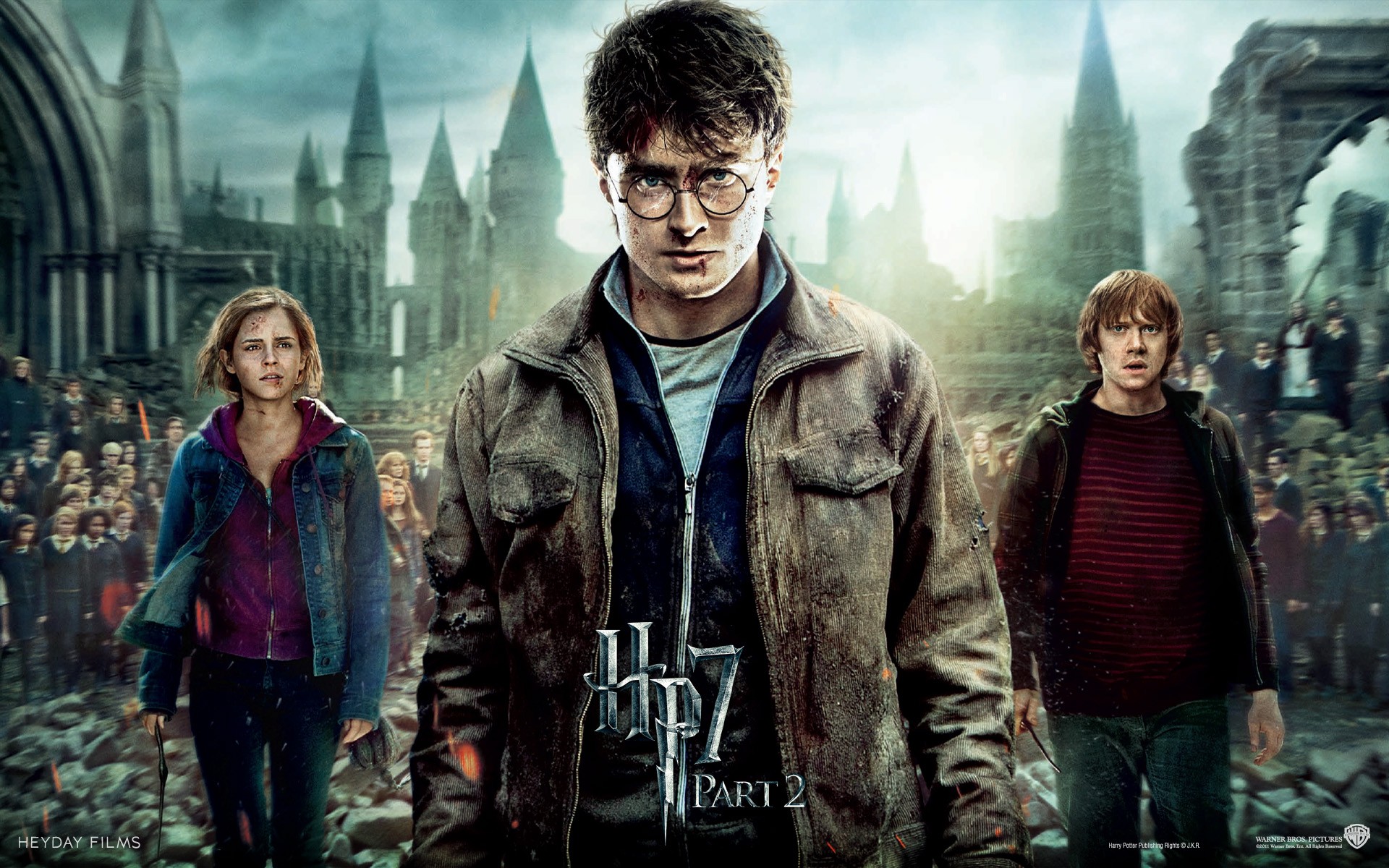 Emma Watson, movies, Harry Potter, magic, Harry Potter and the Deathly Hallows, Daniel Radcliffe, Rupert Grint, Hermione Granger, movie posters, Ron Weasley, Hogwarts - desktop wallpaper