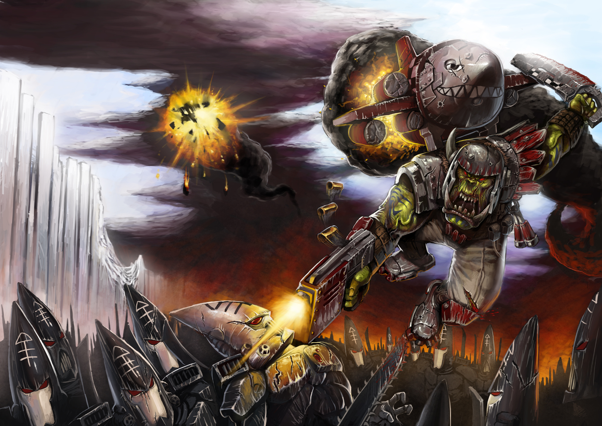 Warhammer, rockets, eldar, orcs, stormboy - desktop wallpaper