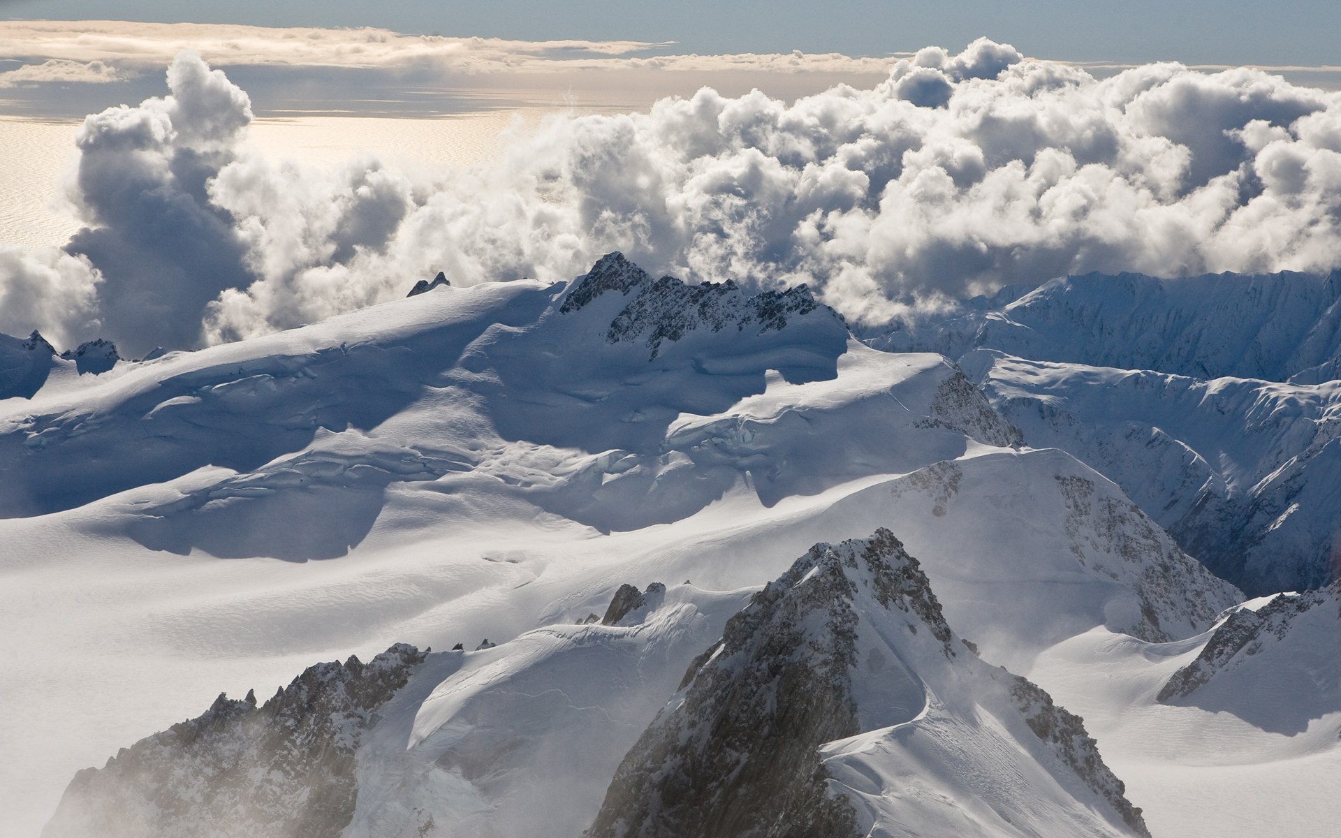 mountains, clouds, winter, New Zealand, snow landscapes - desktop wallpaper