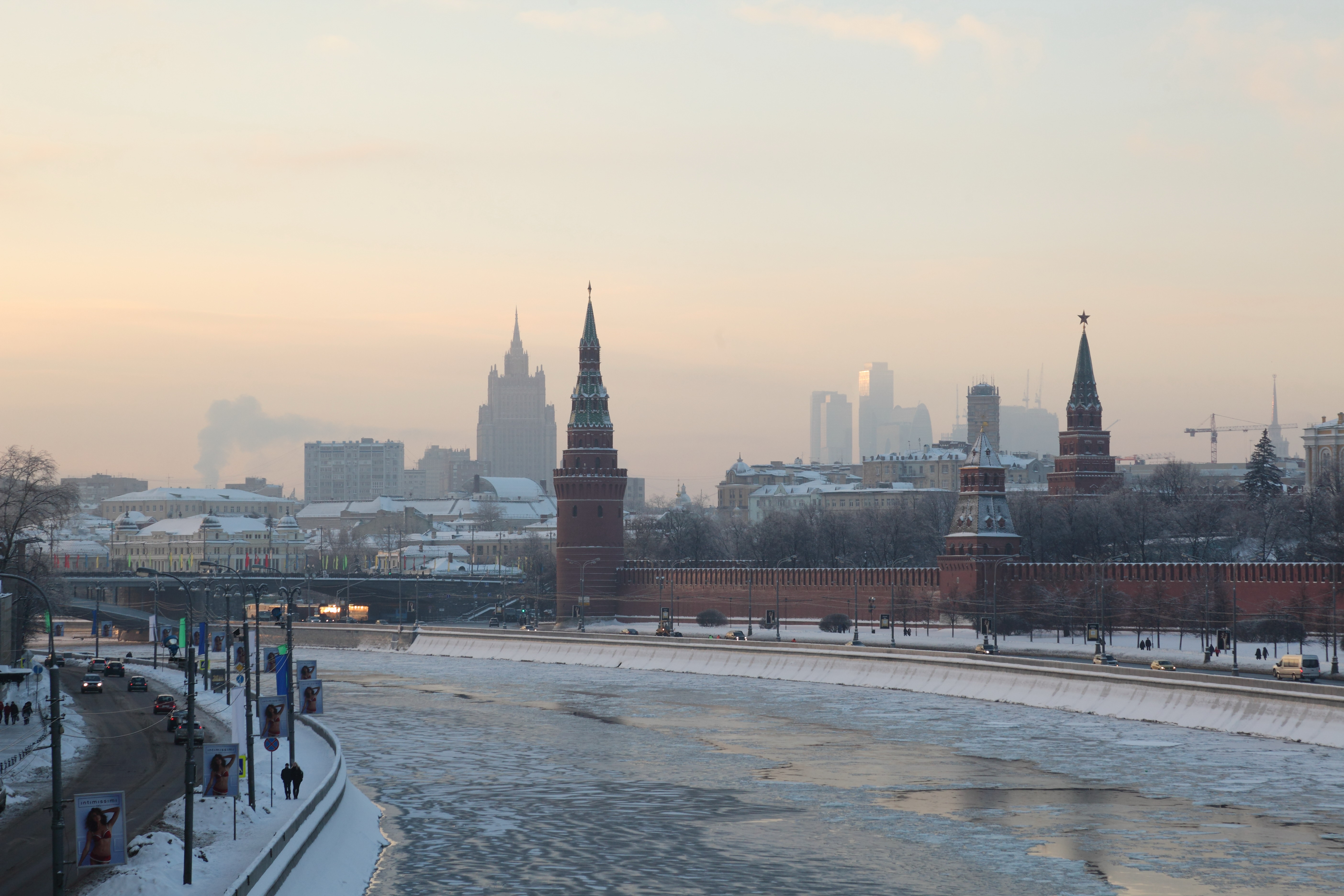 winter, snow, cityscapes, Moscow, Kremlin, rivers - desktop wallpaper
