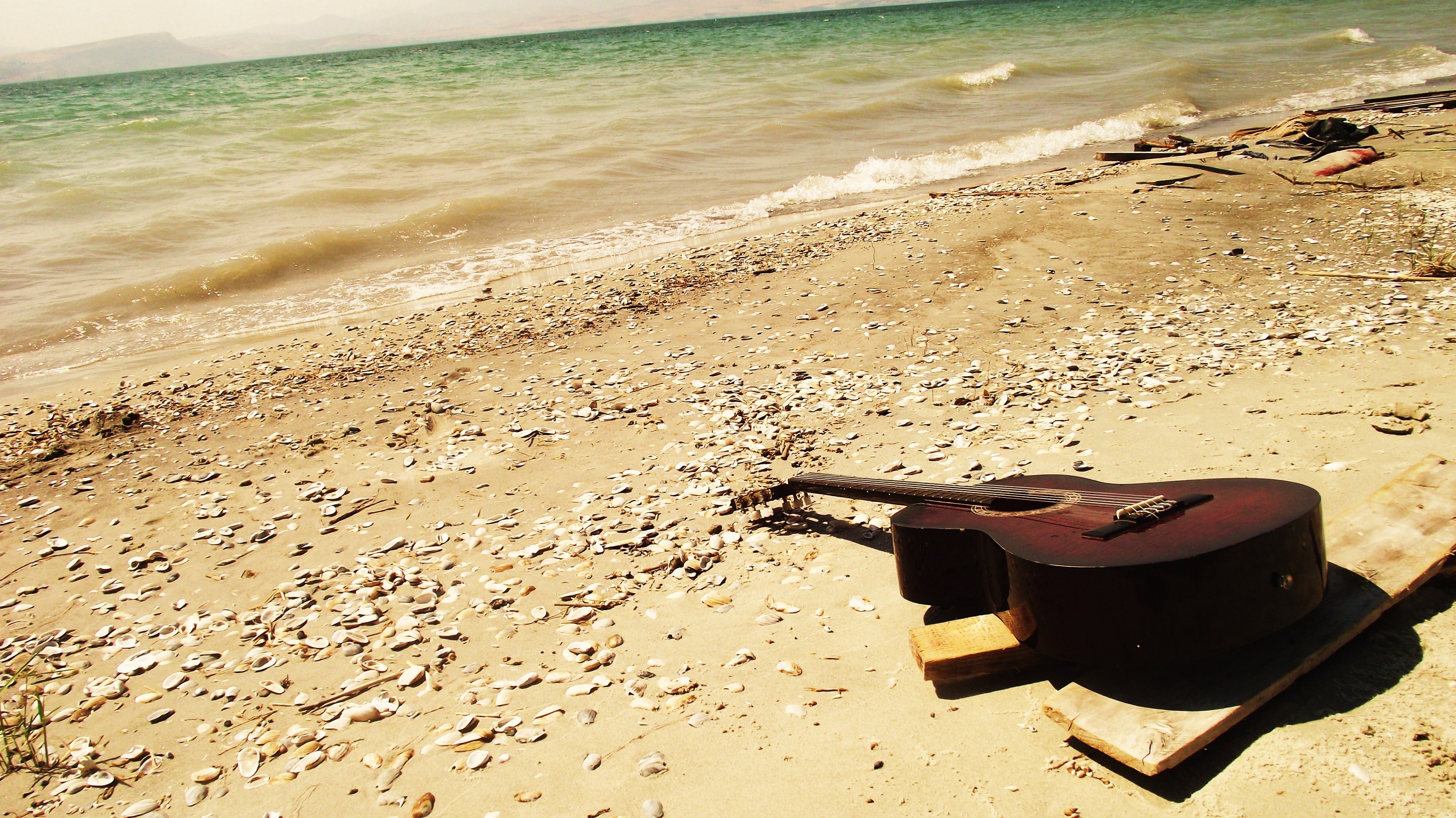 landscapes, sand, guitars, beaches - desktop wallpaper