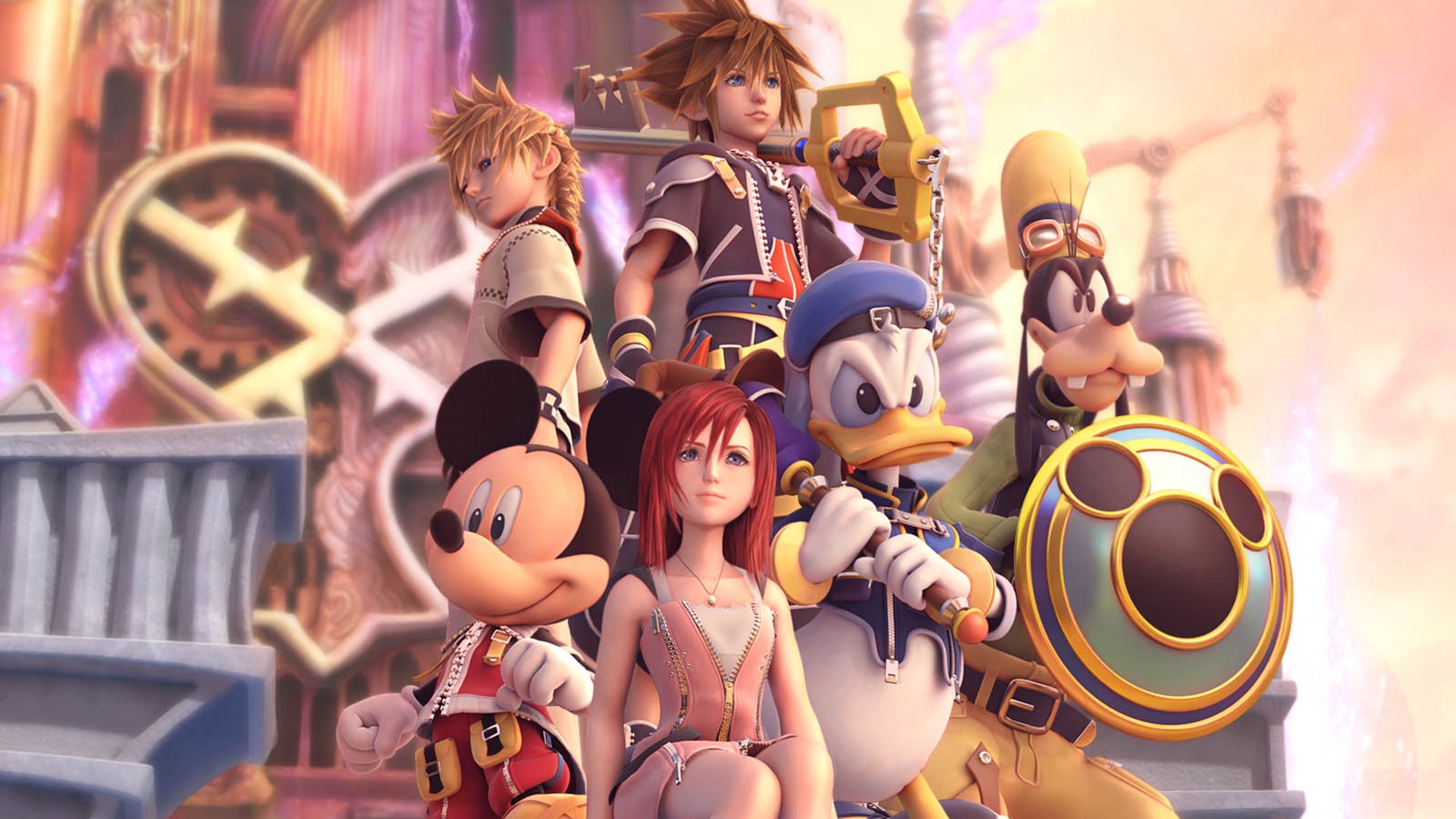 video games, Kingdom Hearts, Disney Company, Sora (Kingdom Hearts), Kairi, Goofy, Mickey Mouse, Donald Duck, Roxas - desktop wallpaper