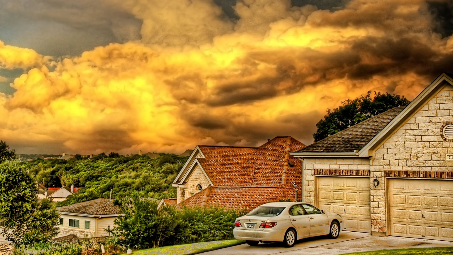 clouds, cityscapes, cars, Lexus, HDR photography, house, suburbs - desktop wallpaper