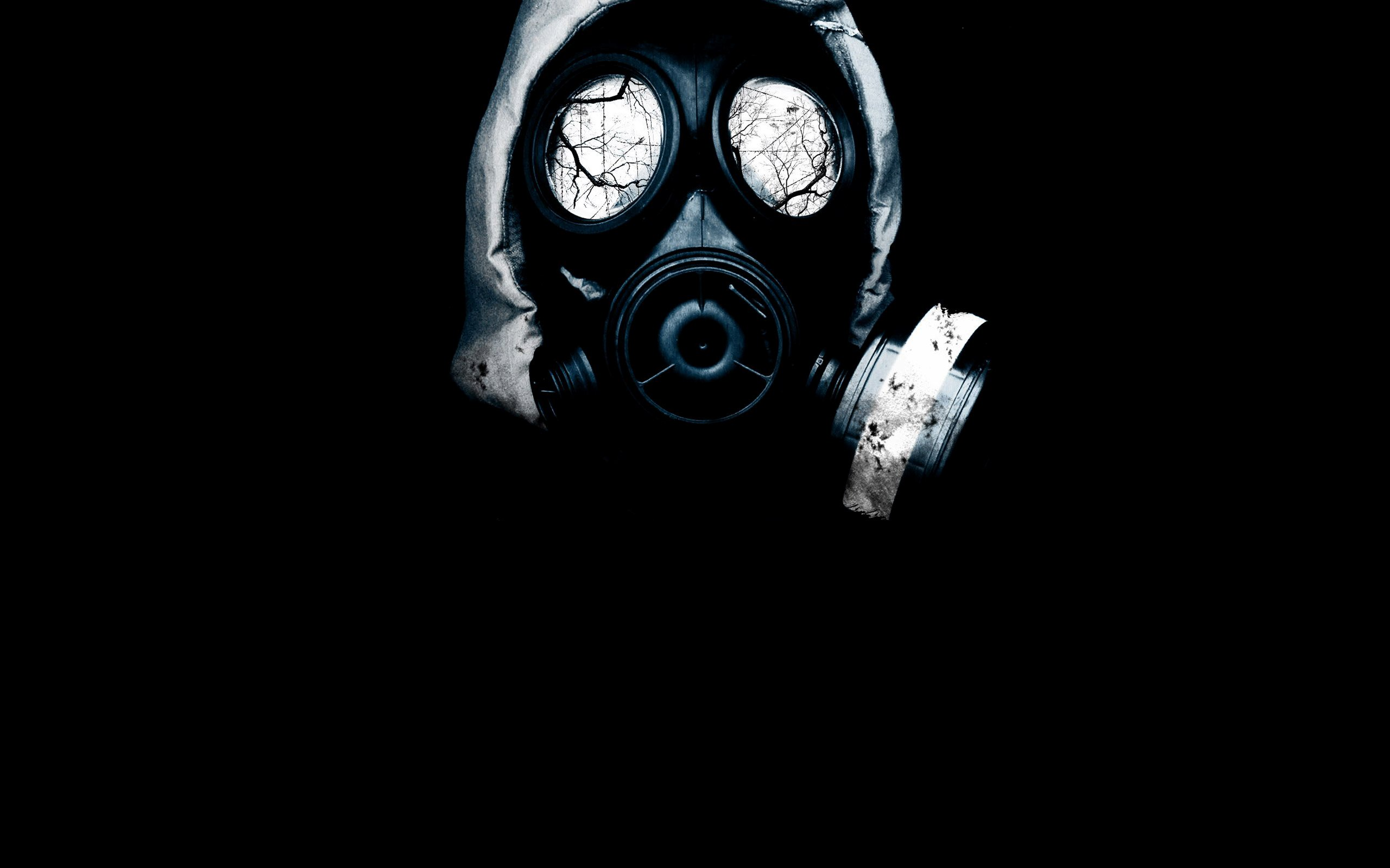 gas masks, black background - desktop wallpaper