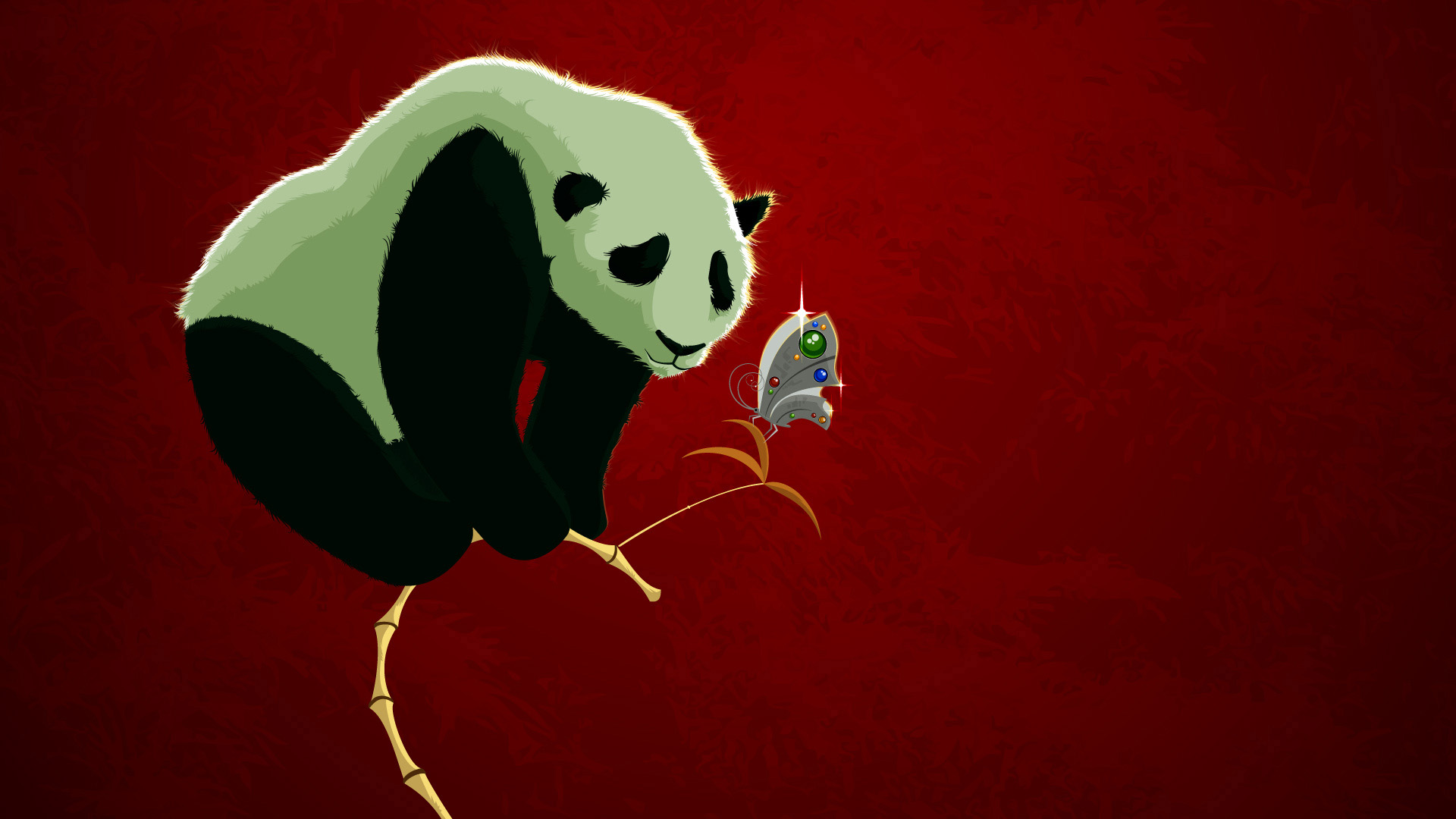 panda bears, butterflies - desktop wallpaper