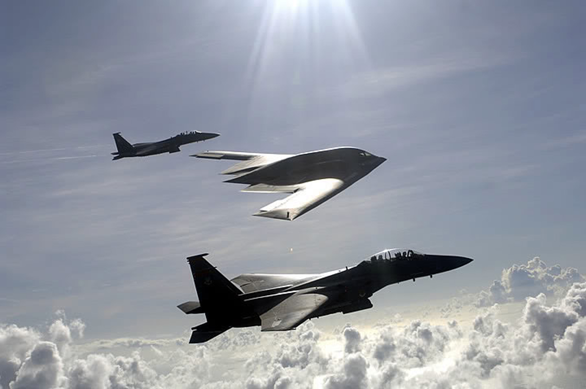 aircraft, military, stealth bomber, planes, F-15 Eagle, B-2 Spirit - desktop wallpaper