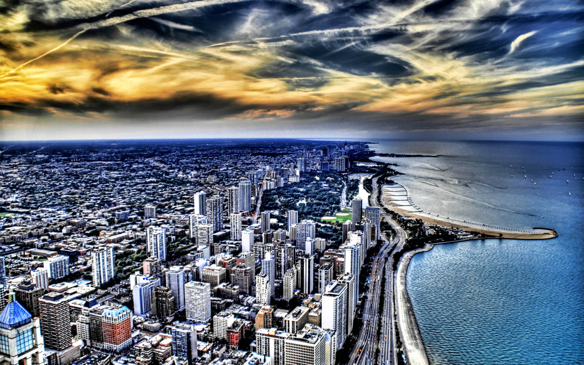 coast, cityscapes, Chicago, buildings, skyscrapers, Lake Michigan, HDR photography, Great Lakes, beaches - desktop wallpaper