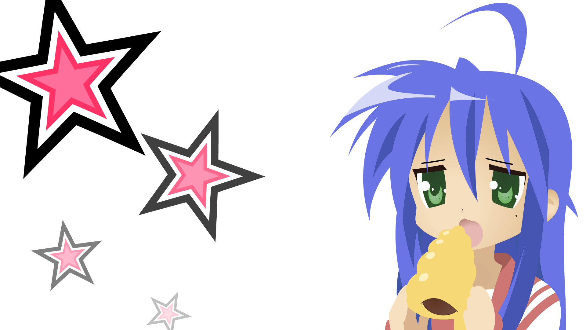 Lucky Star, blue hair, green eyes, simple background, Izumi Konata - desktop wallpaper