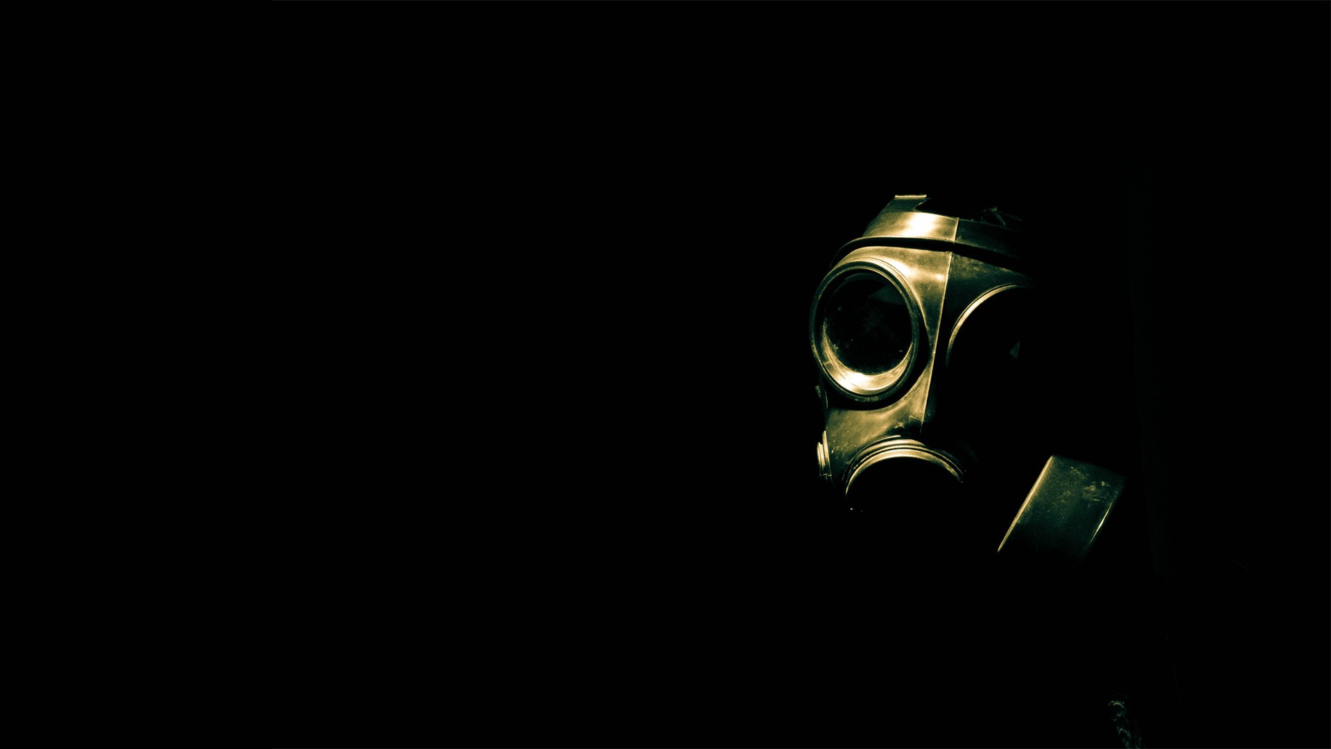 biohazard, gas masks, black background - desktop wallpaper