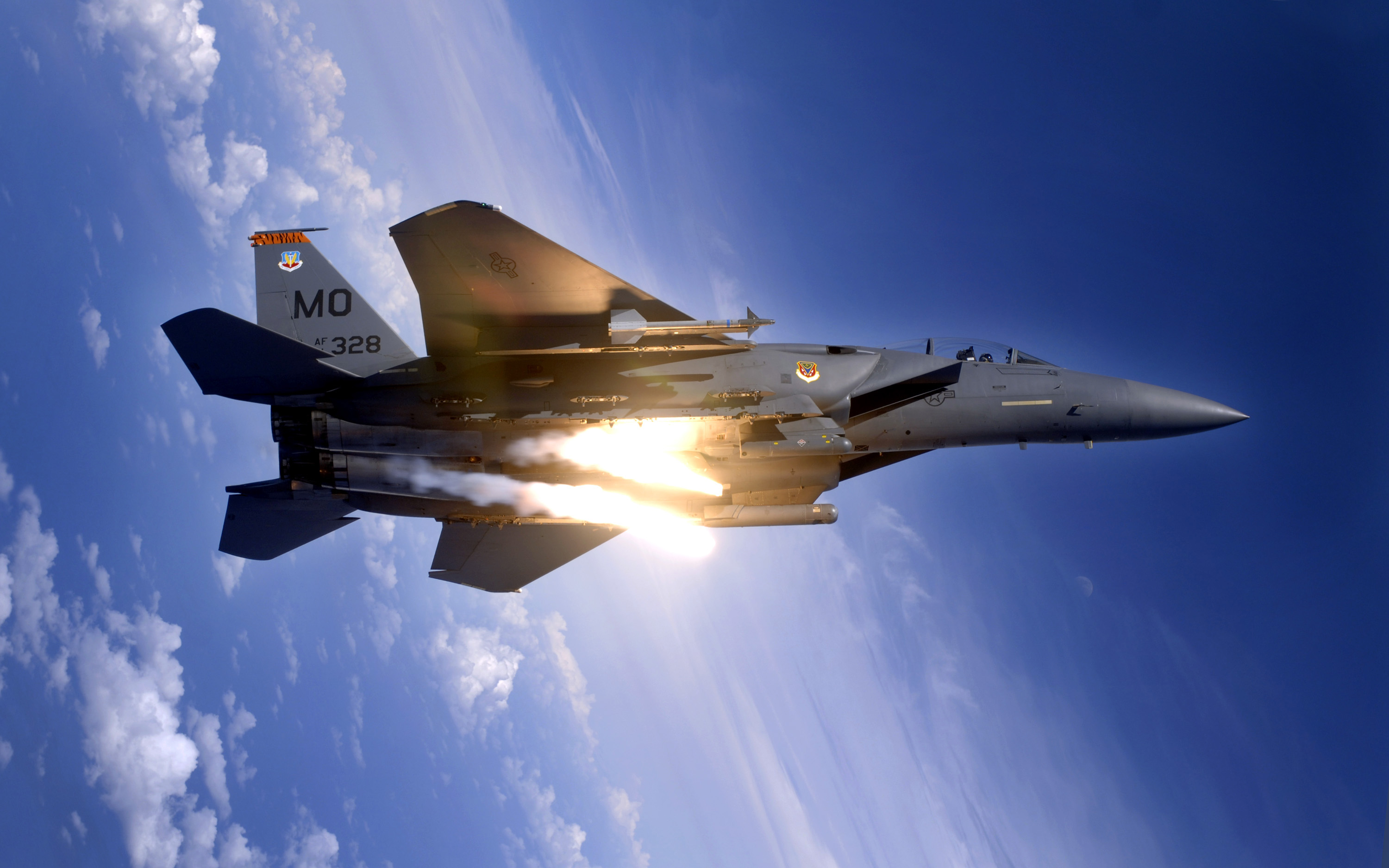 flares, F-15 Eagle, fighters - desktop wallpaper