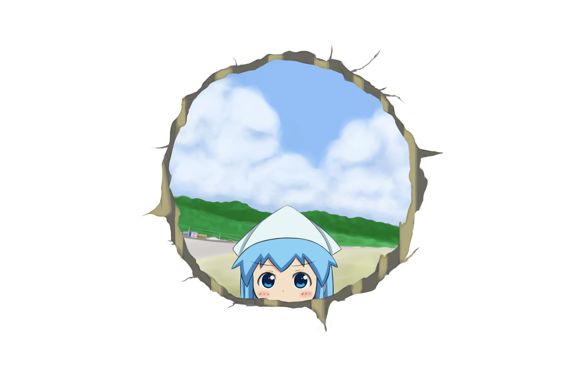 blue hair, Shinryaku! Ika Musume, Ika Musume, simple background - desktop wallpaper