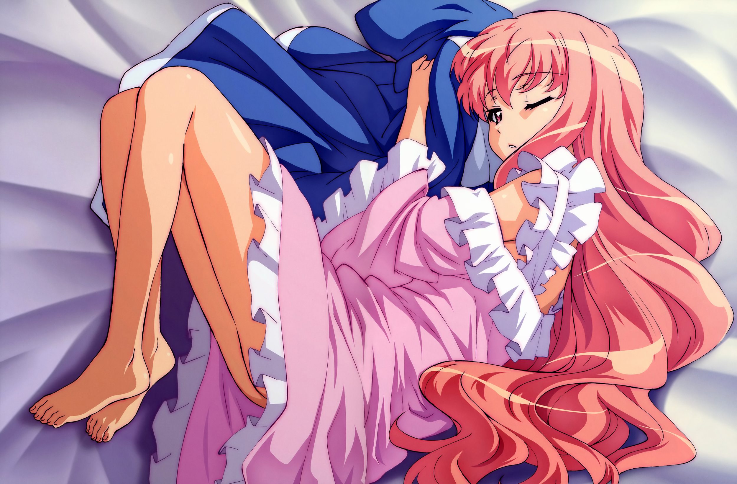 Zero no Tsukaima, beds, long hair, pink hair, lolicon, Louise FranÃÂ§oise Le Blanc de La ValliÃÂ¨re, anime girls - desktop wallpaper