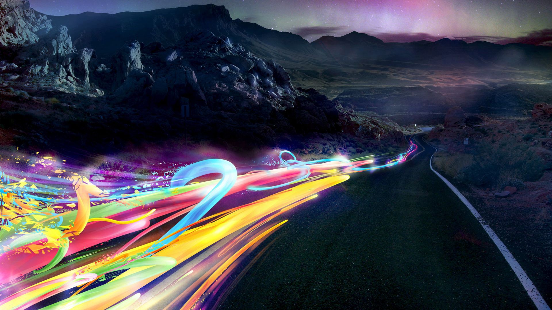 abstract, streets, multicolor, aurora borealis, artwork - desktop wallpaper