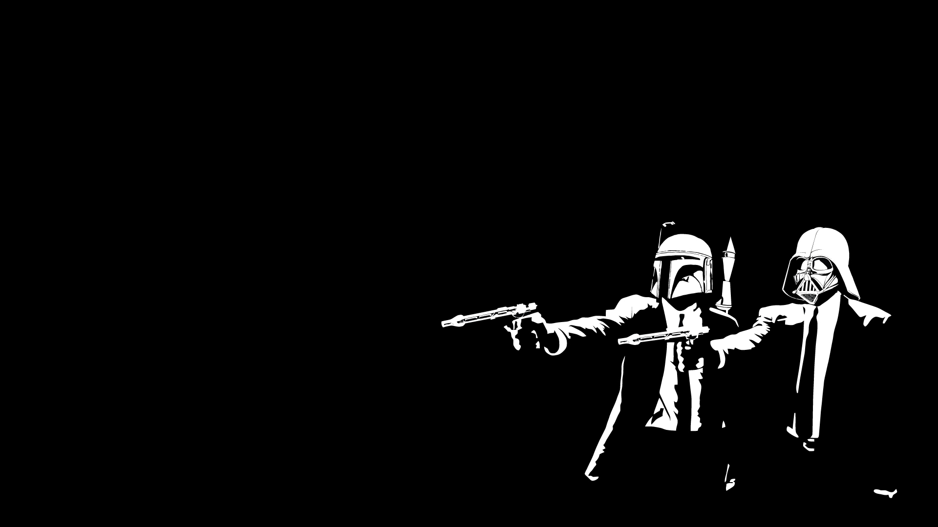 Star Wars, Pulp Fiction, crossovers, black background - desktop wallpaper