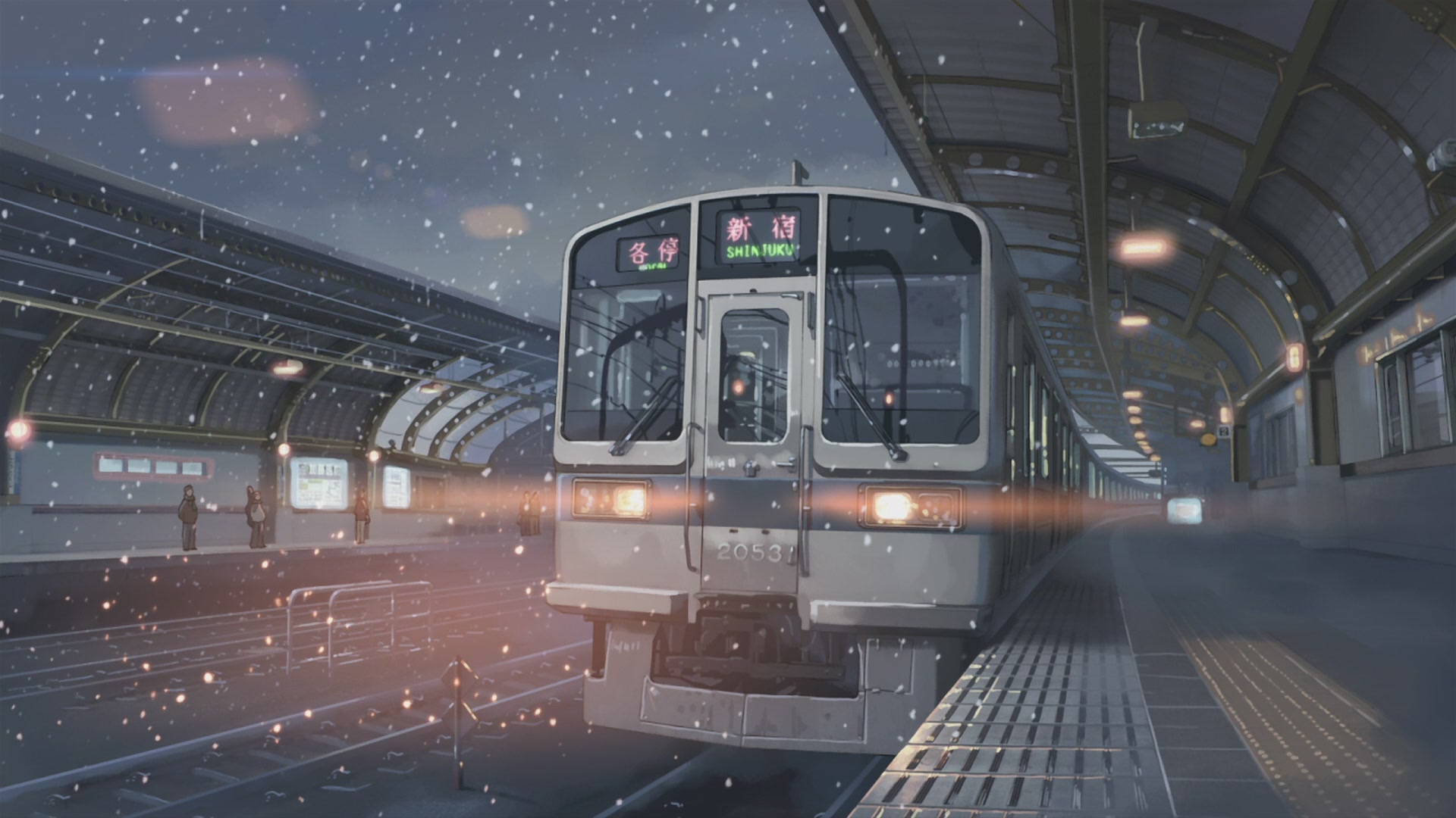 snow, trains, Makoto Shinkai, train stations, shinjuku, 5 Centimeters Per Second, artwork, vehicles, detailed - desktop wallpaper