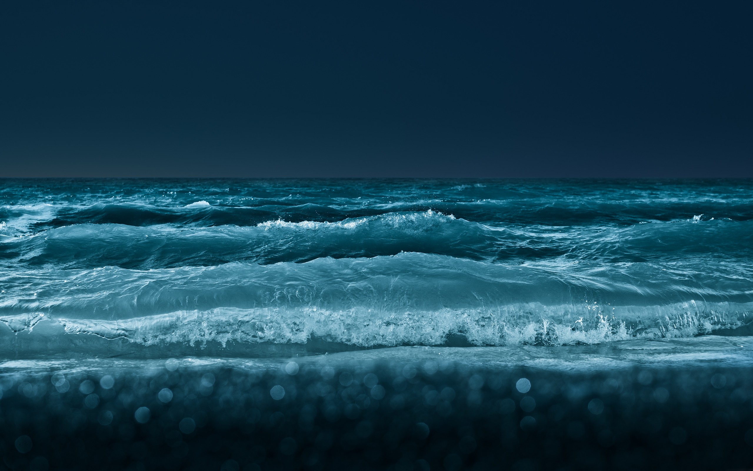 water, ocean, nature, night, waves, monochrome - desktop wallpaper