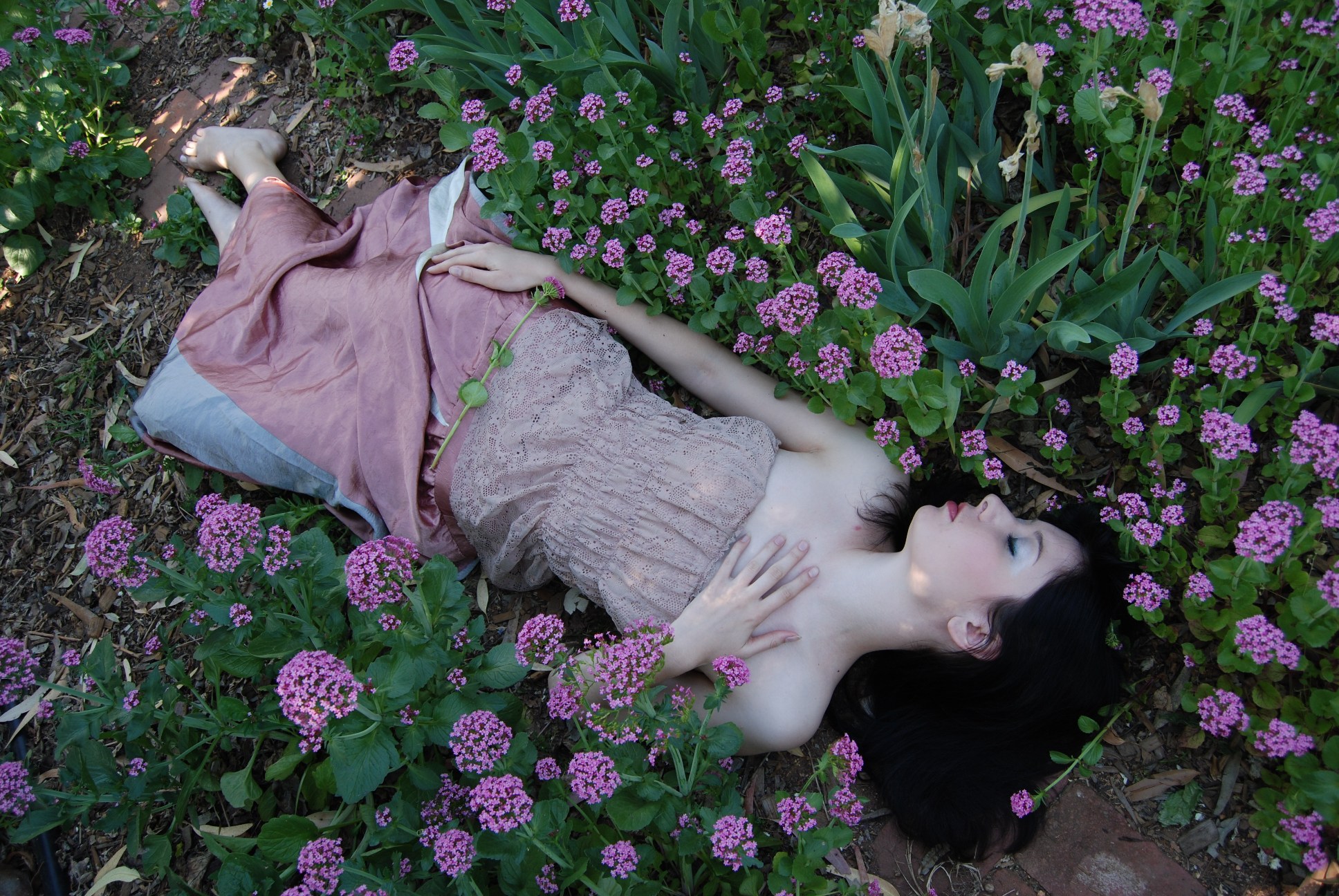 women, flowers, garden, sleeping - Free Wallpaper / WallpaperJam.com