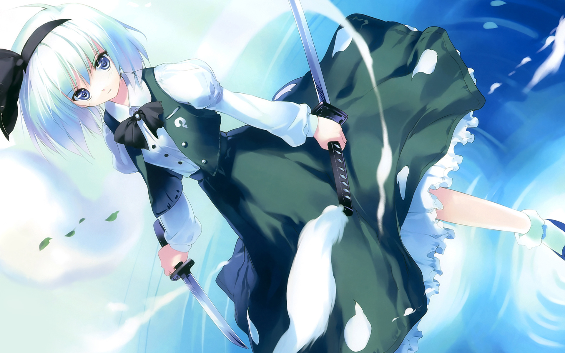 Touhou Blue Eyes Katana Konpaku Youmu White Hair Free