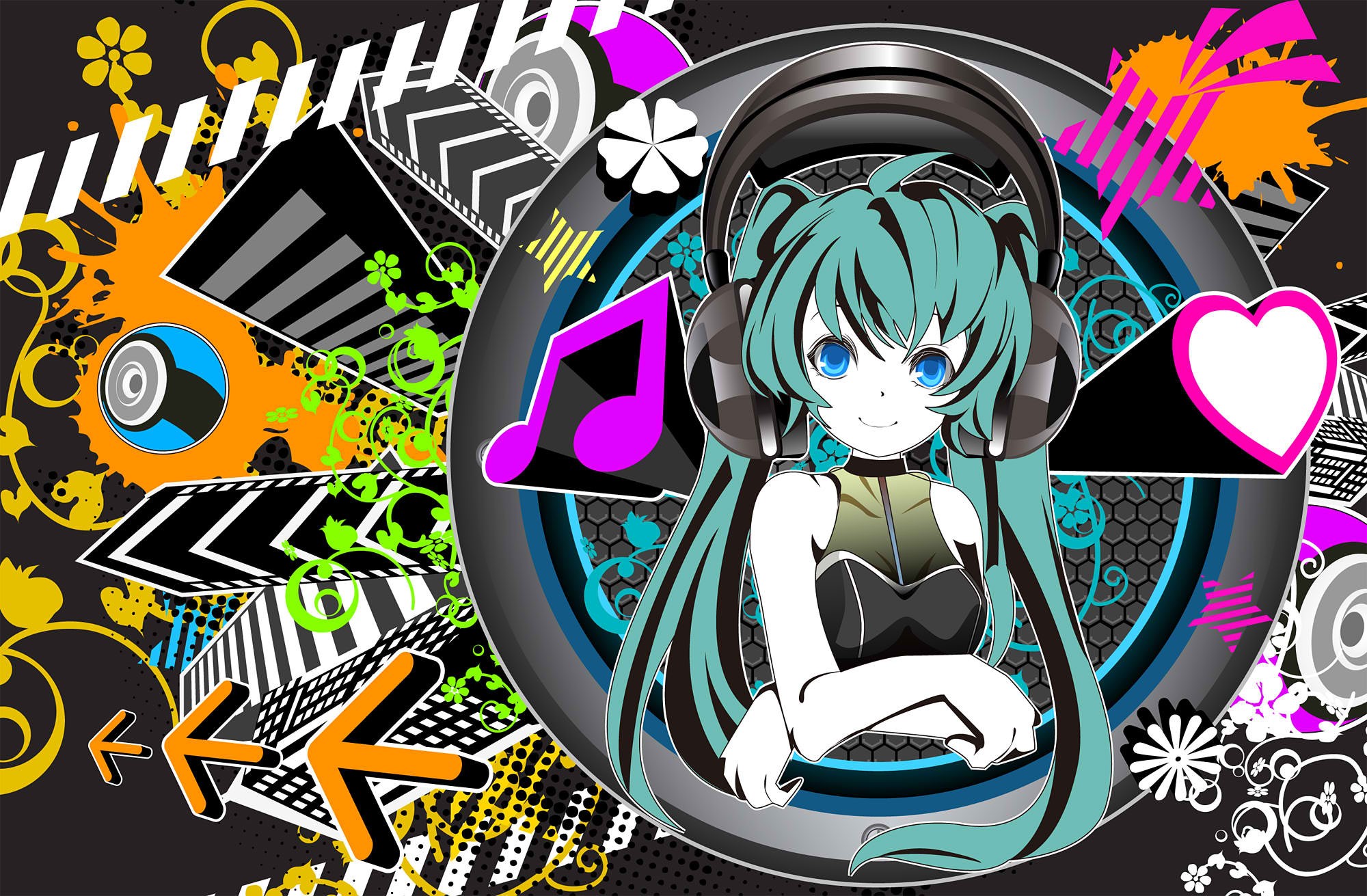 headphones, music, Vocaloid, Hatsune Miku - desktop wallpaper