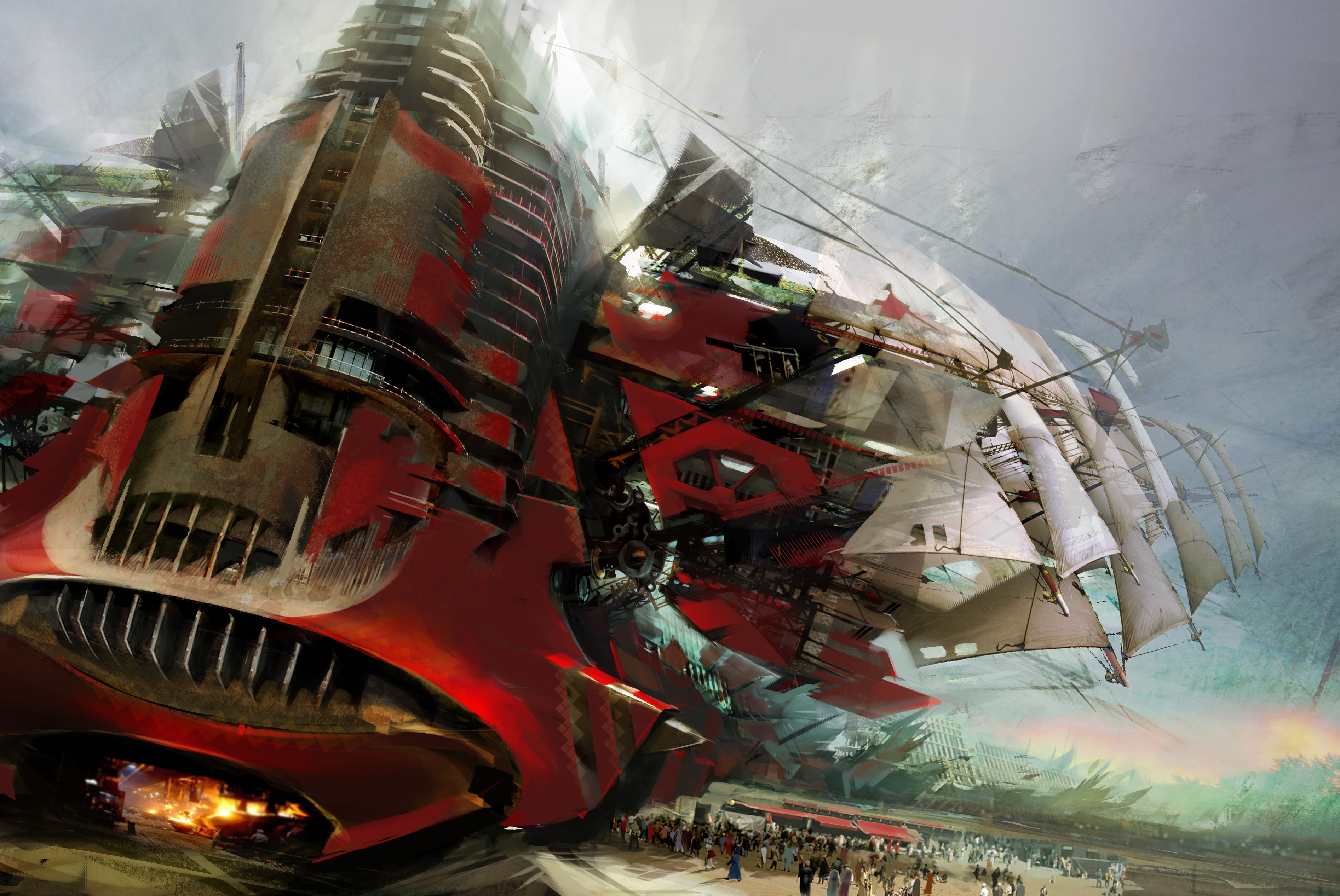 Guild Wars, concept art, science fiction, artwork, sails, Daniel Dociu - desktop wallpaper