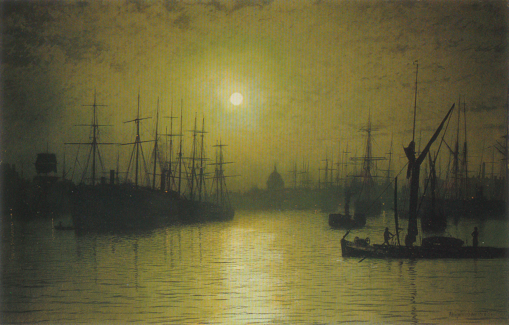 paintings, ships, John Atkinson Grimshaw, River Thames - desktop wallpaper