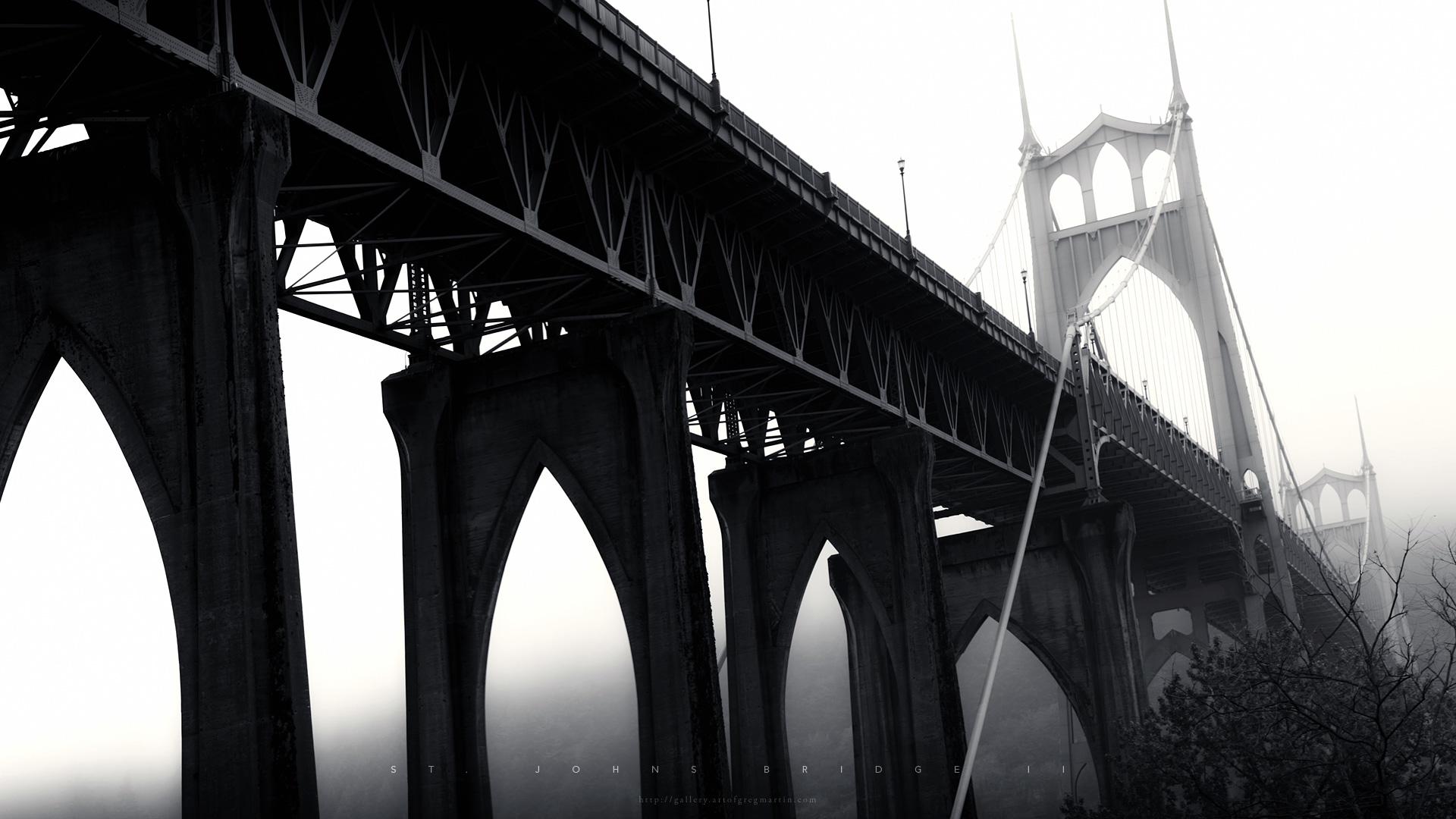 mist, bridges, monochrome, Portland, Greg Martin, arches - desktop wallpaper