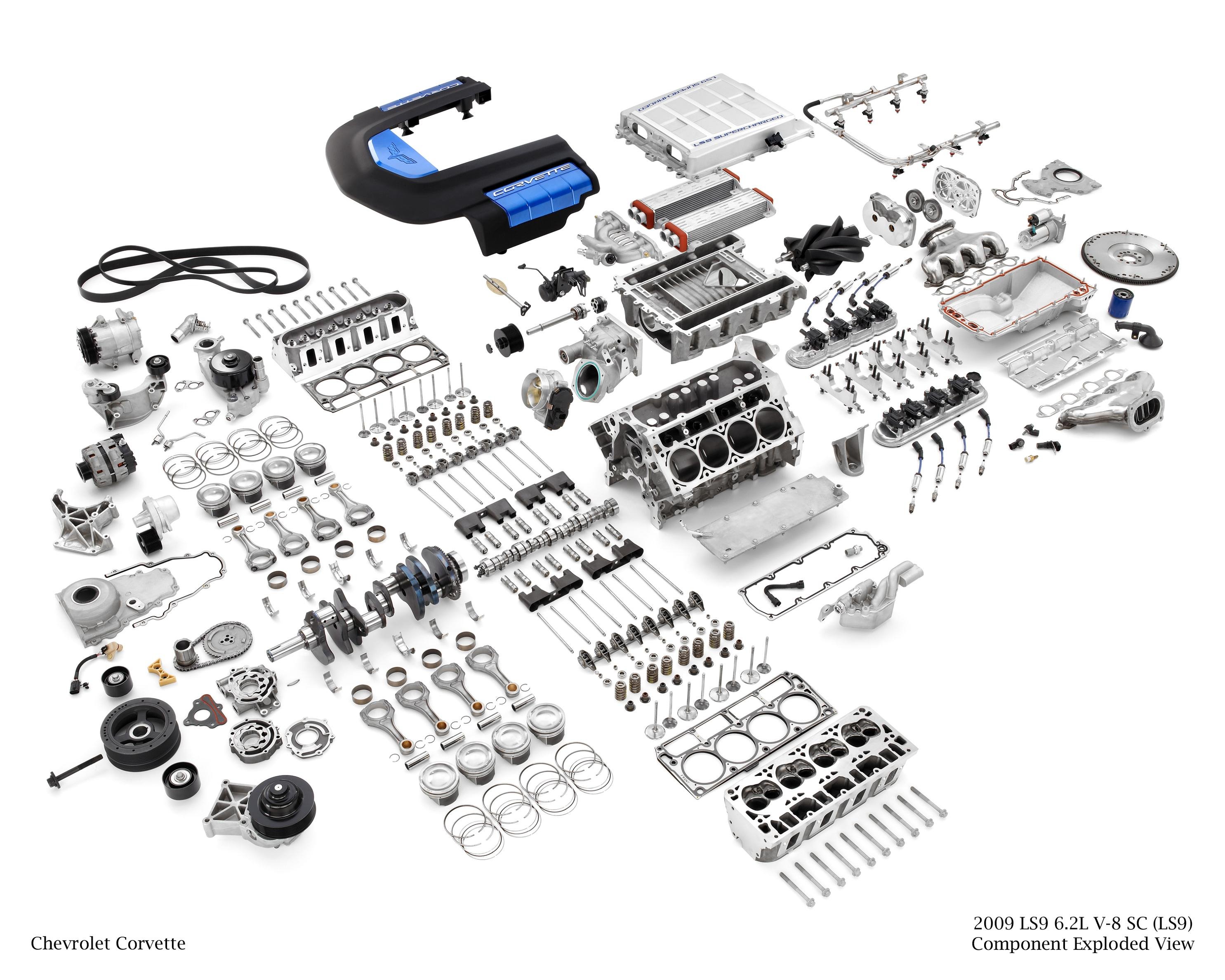 engines, schematic, Chevrolet Corvette, detailed, LS9 - desktop wallpaper