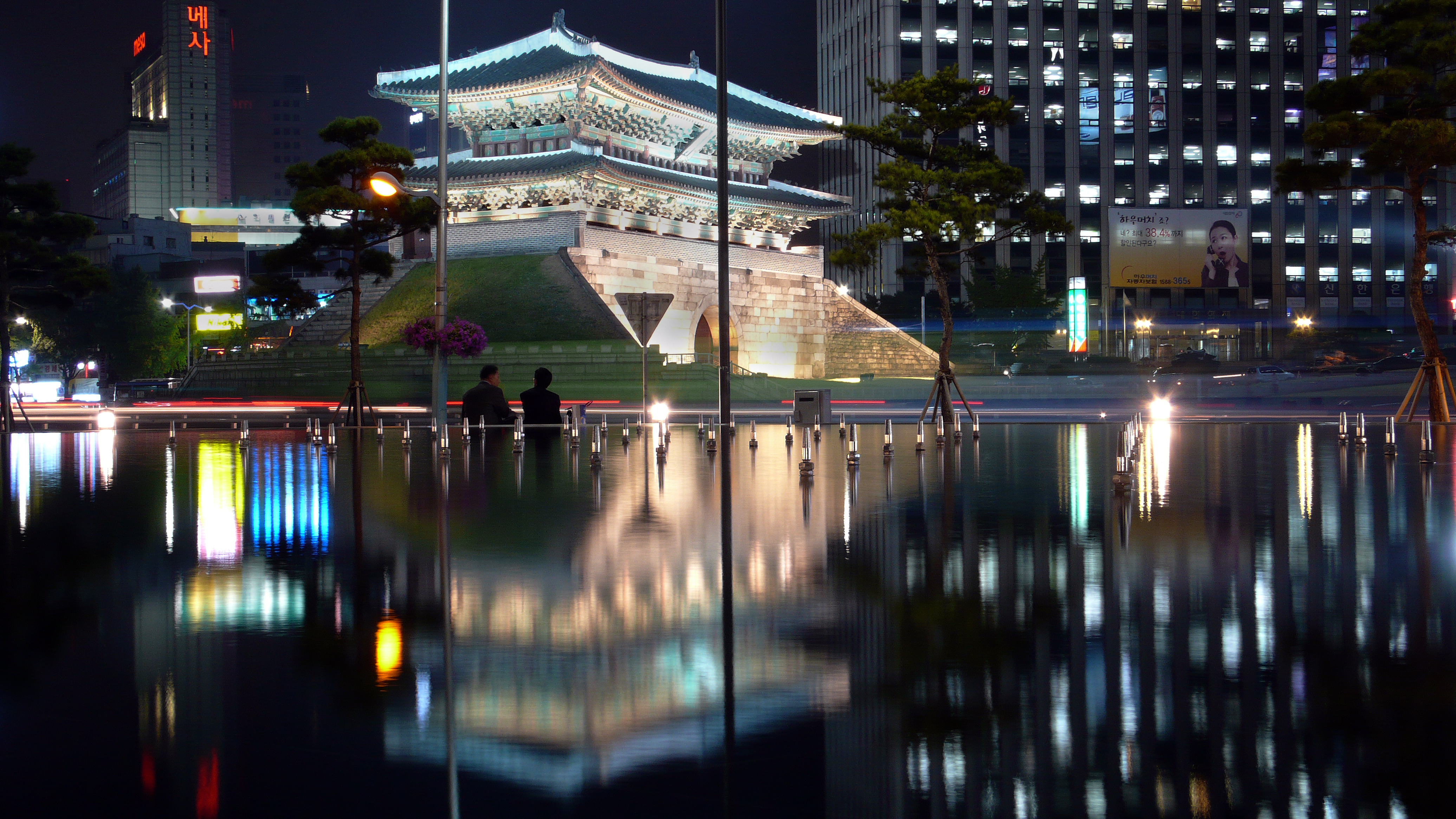 cityscapes, lights, Asian architecture, Seoul, reflections, South Korea - desktop wallpaper