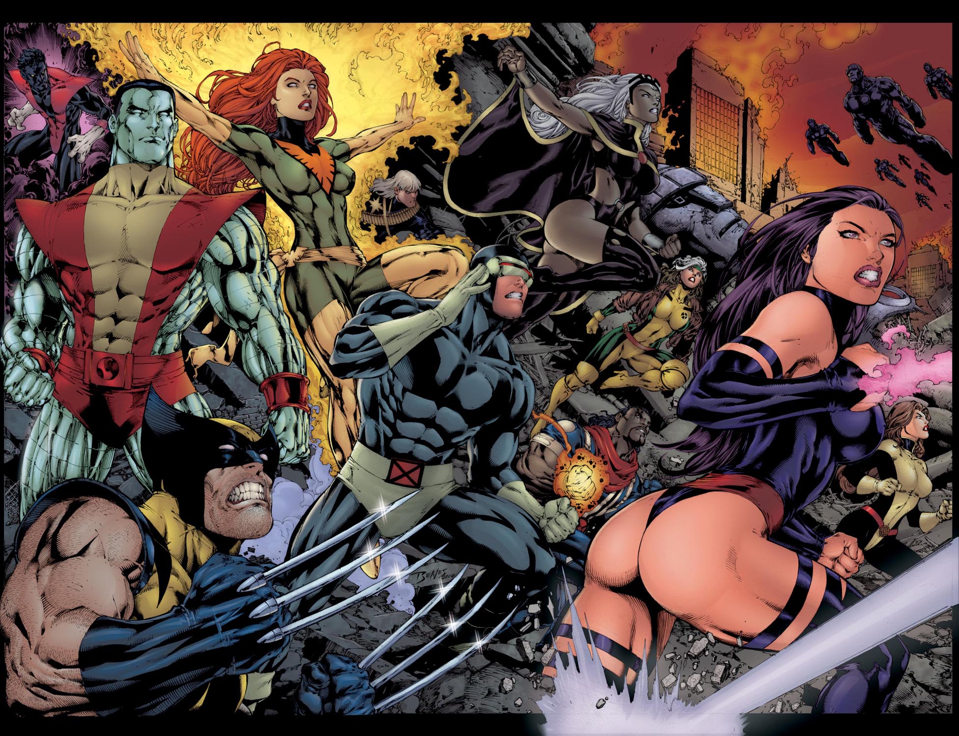 comics, X-Men, Wolverine, Psylocke, colossus, Rogue, Marvel Comics, Cyclops, Nightcrawler, Dark Phoenix, Storm (comics character) - desktop wallpaper