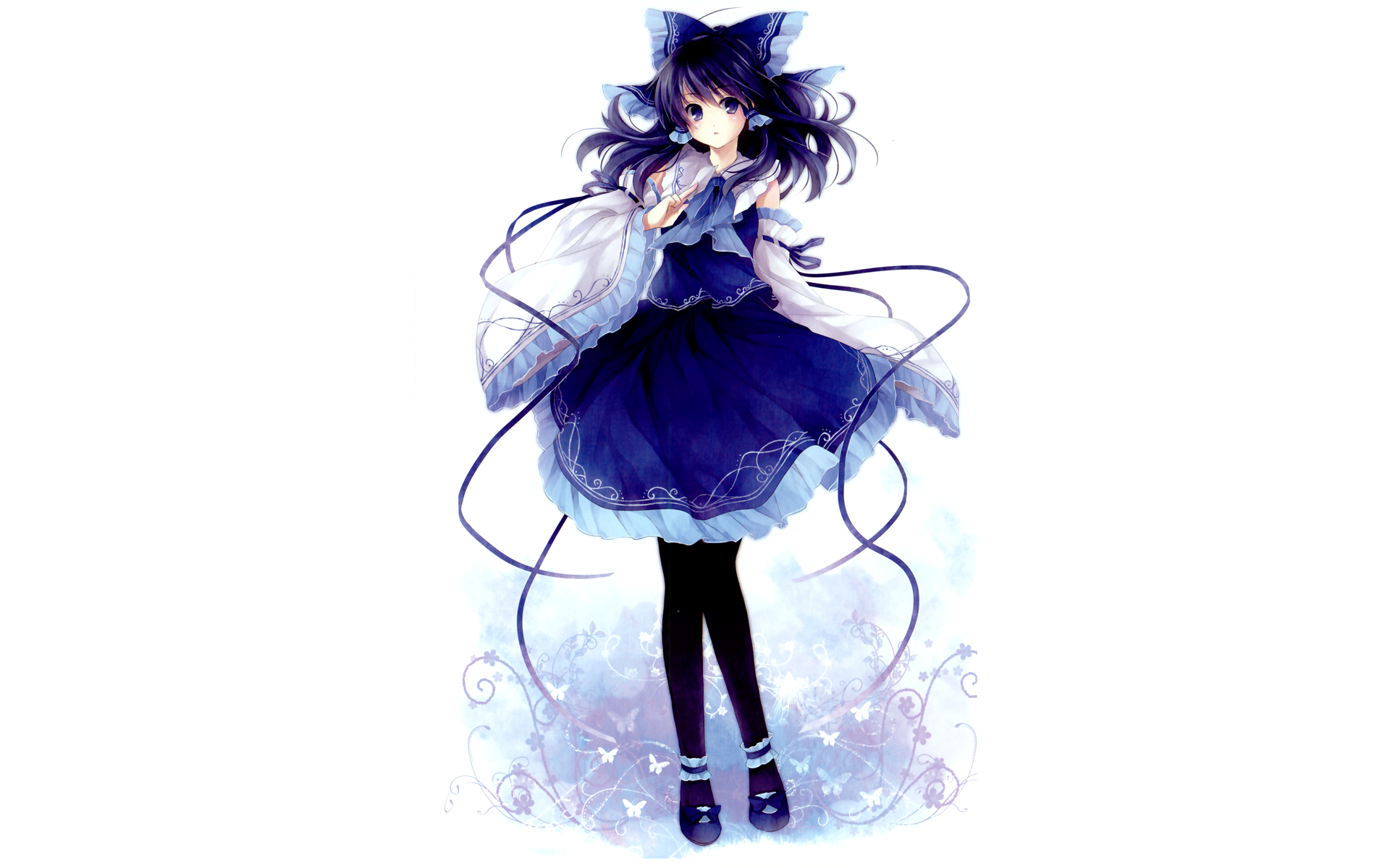 Touhou, patterns, blue hair, Hakurei Reimu, blue dress, Japanese clothes - ...