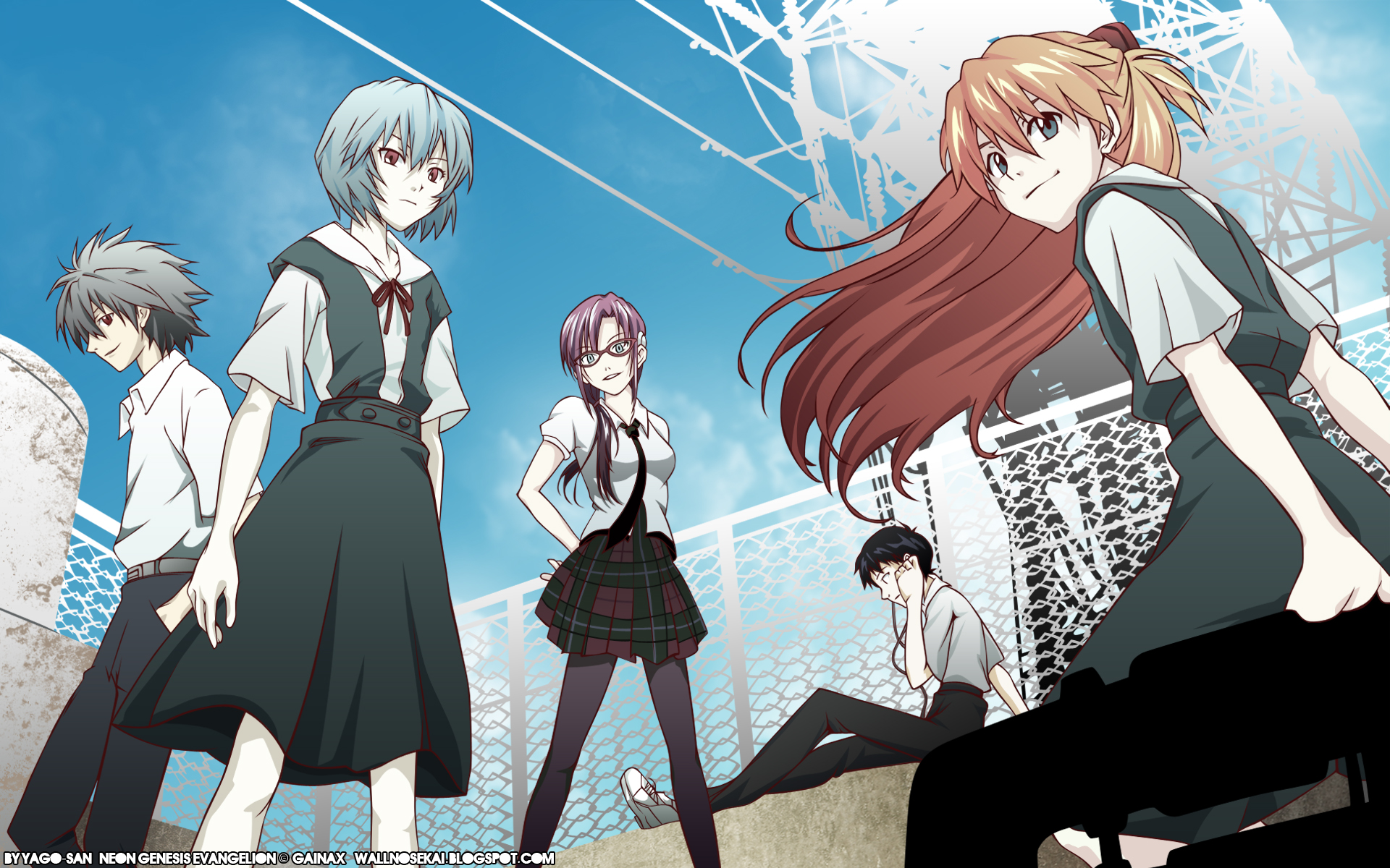 school uniforms, Ayanami Rei, Neon Genesis Evangelion, Makinami Mari Illustrious, Asuka Langley Soryu, anime girls - desktop wallpaper