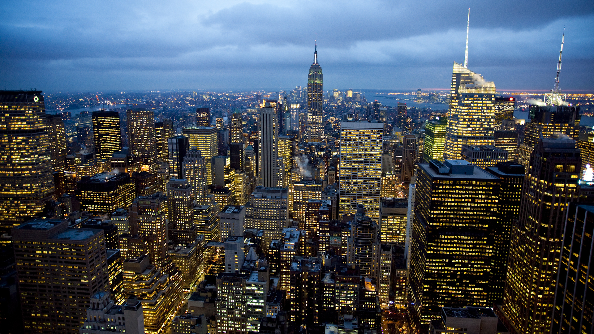 clouds, cityscapes, lights, New York City, skyscrapers - desktop wallpaper