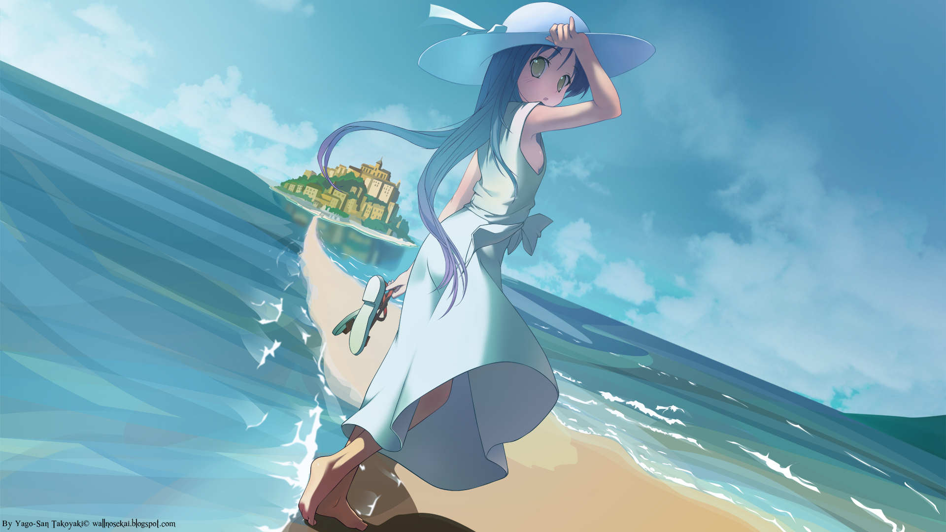 women, Lucky Star, anime, Izumi Kanata, beaches - desktop wallpaper