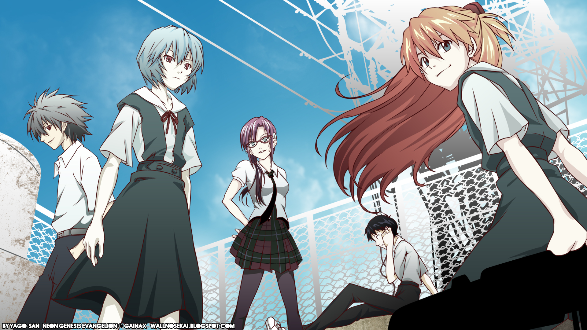 school uniforms, Ayanami Rei, Neon Genesis Evangelion, Ikari Shinji, Kaworu Nagisa, Asuka Langley Soryu - desktop wallpaper