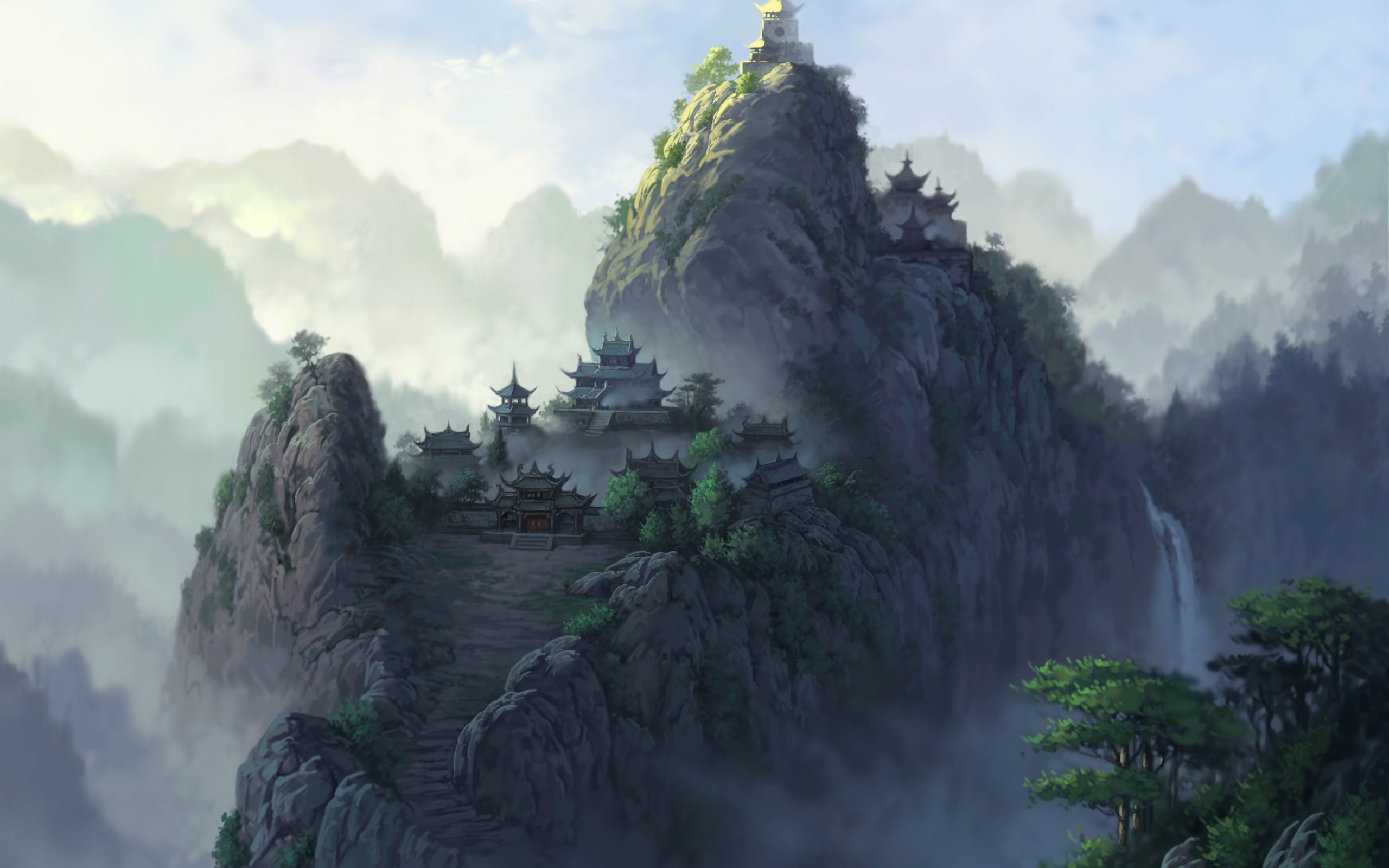 landscapes, temples, Asia, artwork - desktop wallpaper