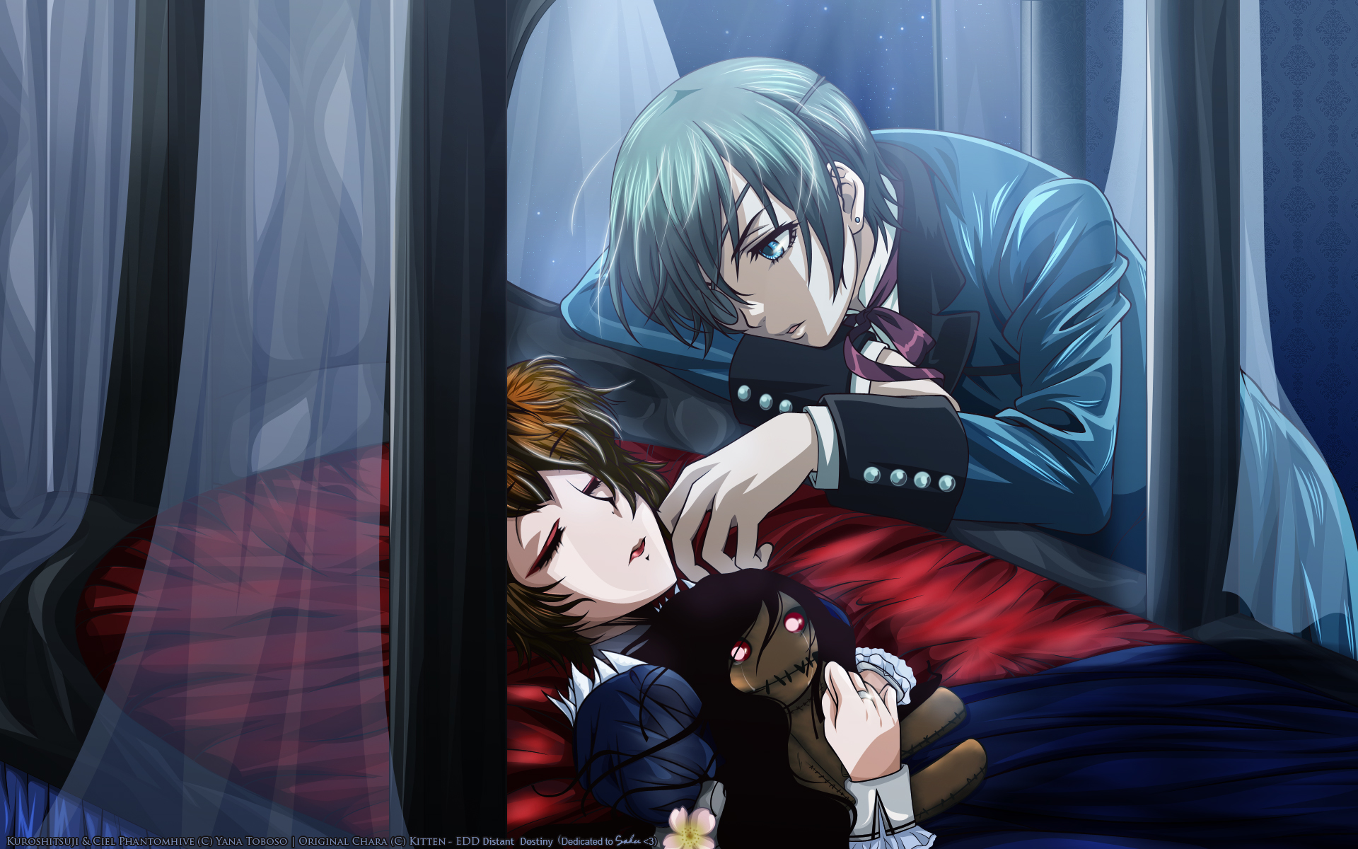 Kuroshitsuji, Ciel Phantomhive, stuffed animals, sleeping, anime, anime boys, anime girls - desktop wallpaper