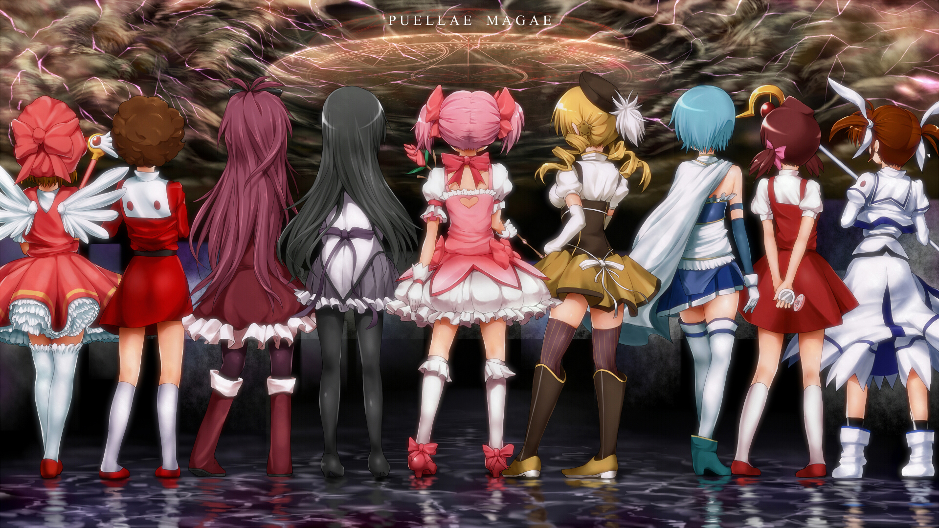 Cardcaptor Sakura, Mahou Shoujo Madoka Magica, Miki Sayaka, Sakura Kyouko, Tomoe Mami, Kaname Madoka, anime, crossovers - desktop wallpaper