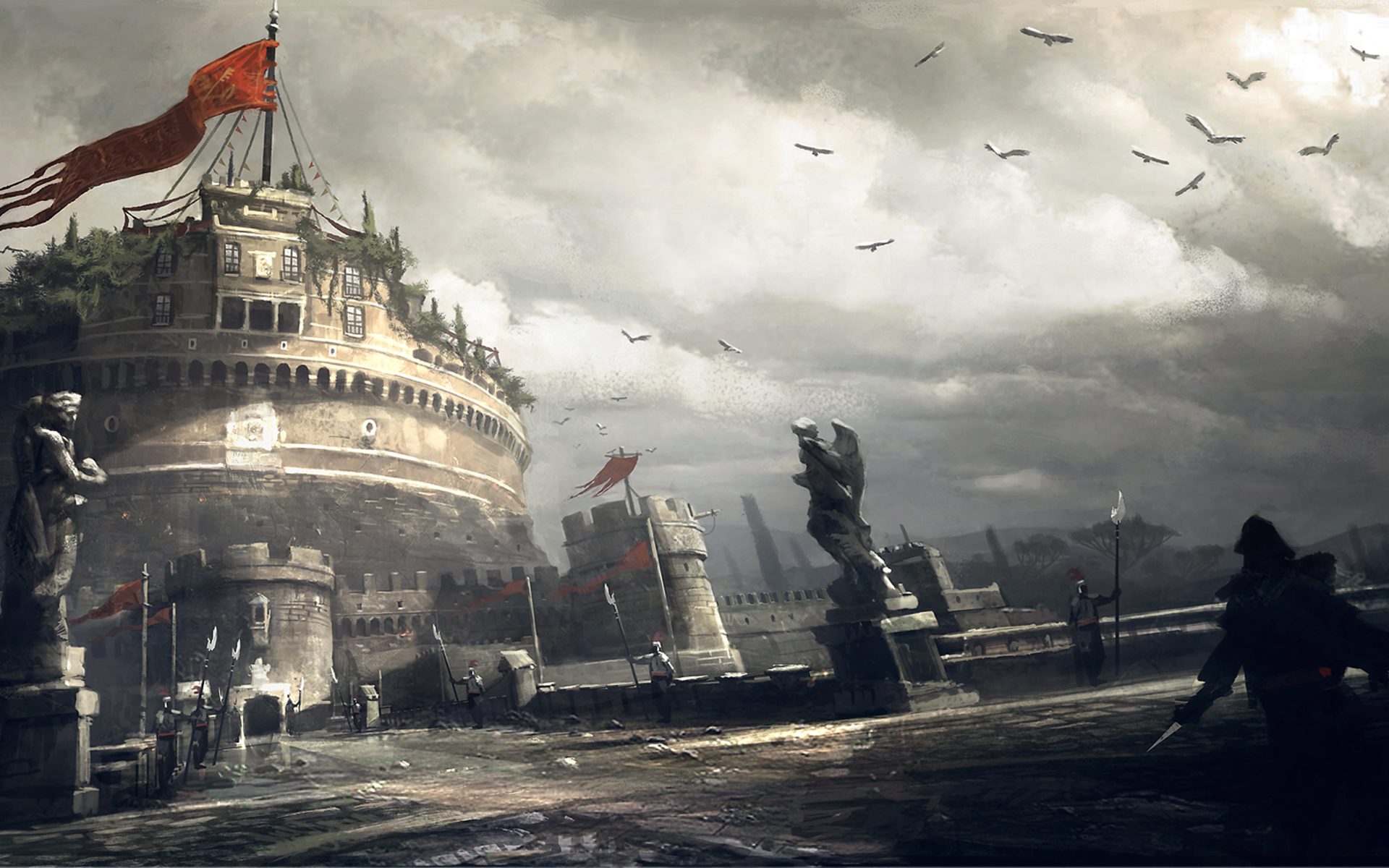 video games, Assassins Creed, cityscapes, Assassins Creed Brotherhood, artwork, Roma, Mausoleum of Hadrian - desktop wallpaper
