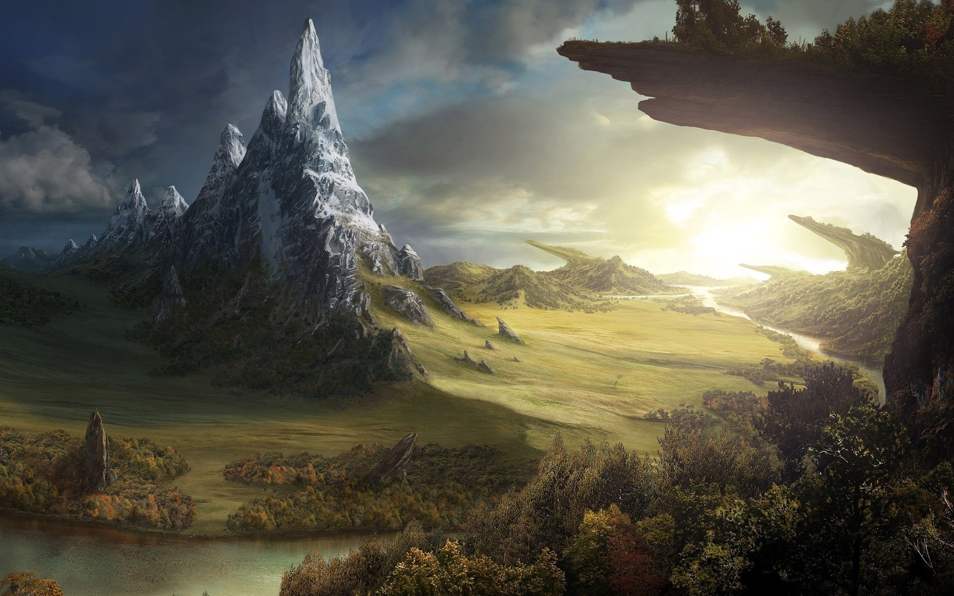 mountains, landscapes, digital art, artwork - desktop wallpaper