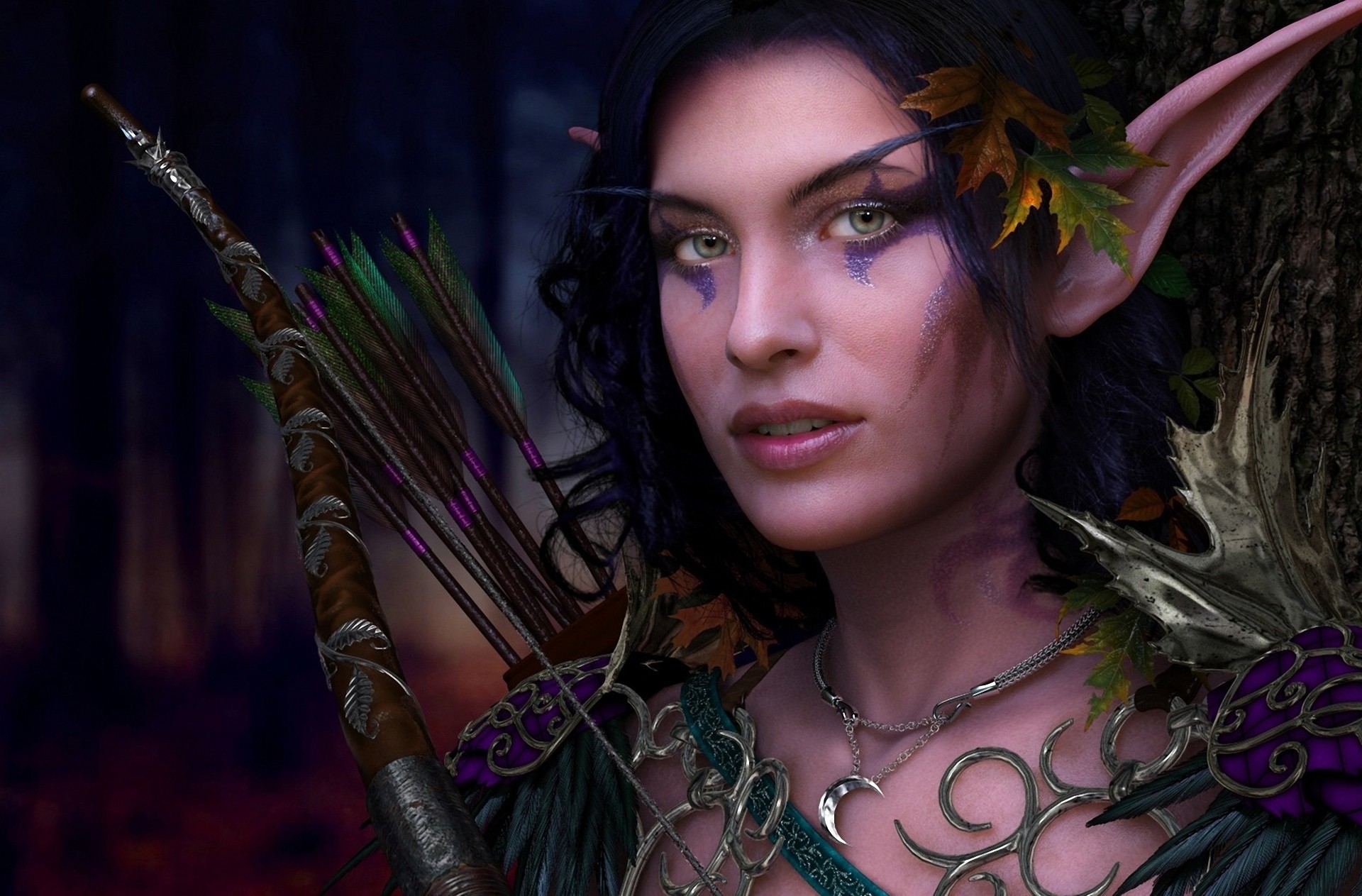 World of Warcraft, elves, archery, photo manipulation - desktop wallpaper