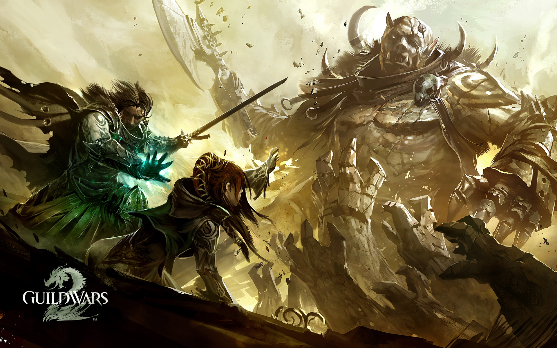video games, monsters, knights, battles, artwork, Guild Wars 2, drawings - desktop wallpaper