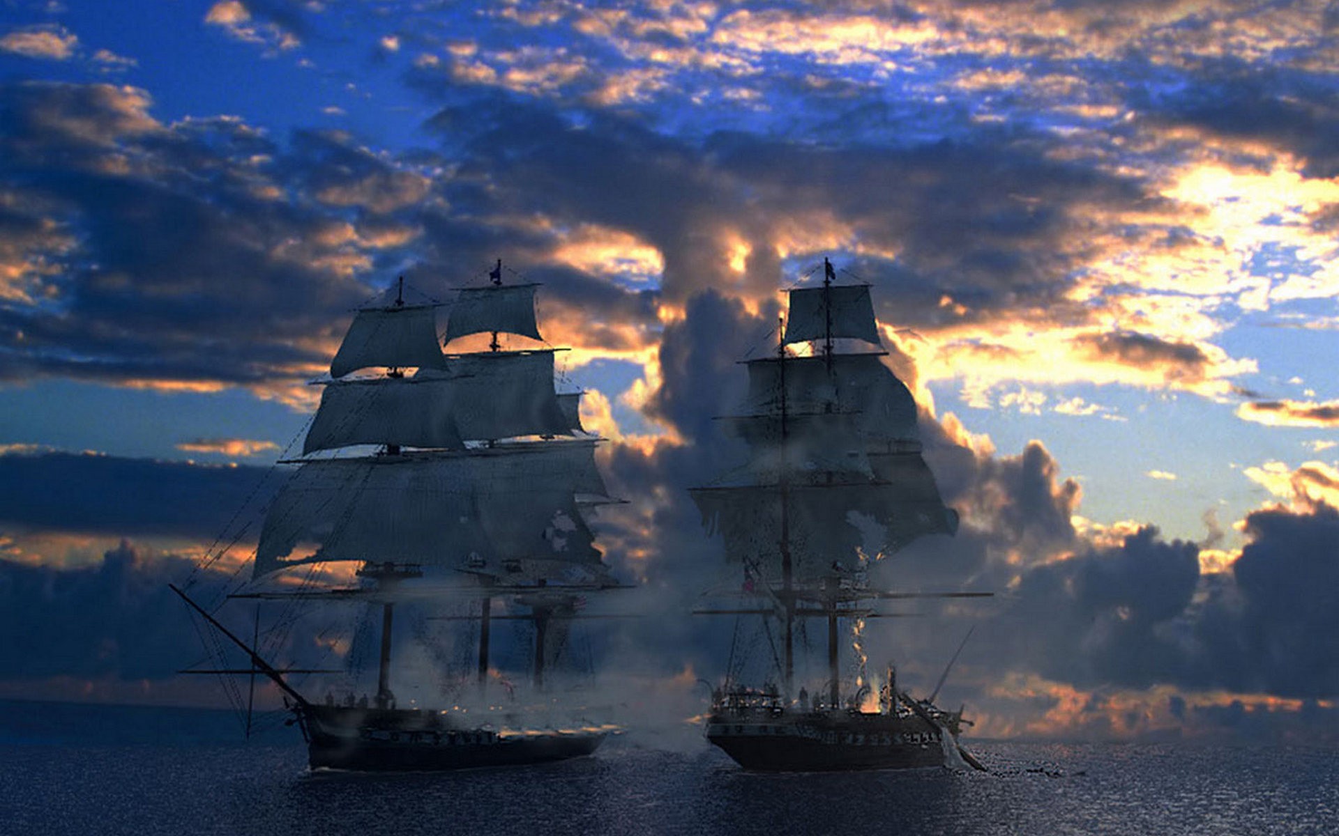 ships, battles, sail ship, sails - desktop wallpaper