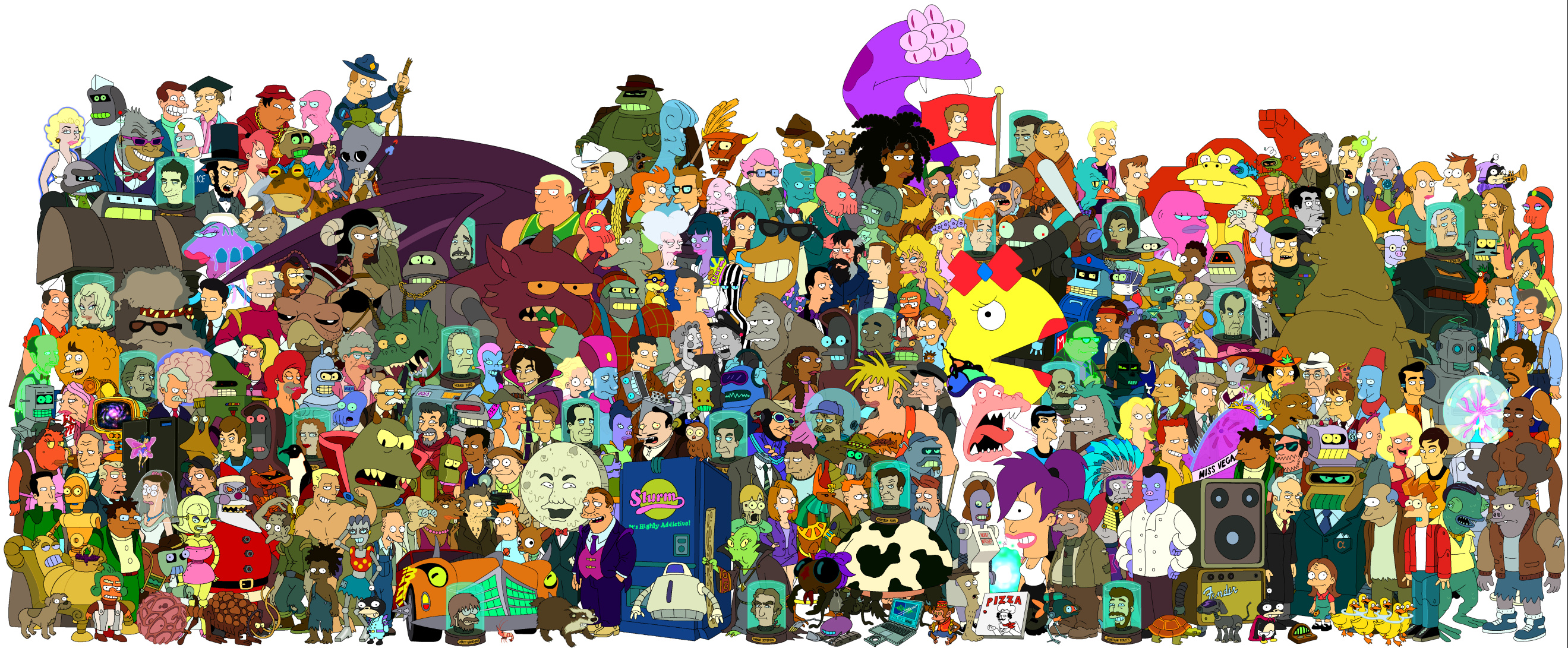 Futurama, cartoons, crowd, characters, series, faces - desktop wallpaper