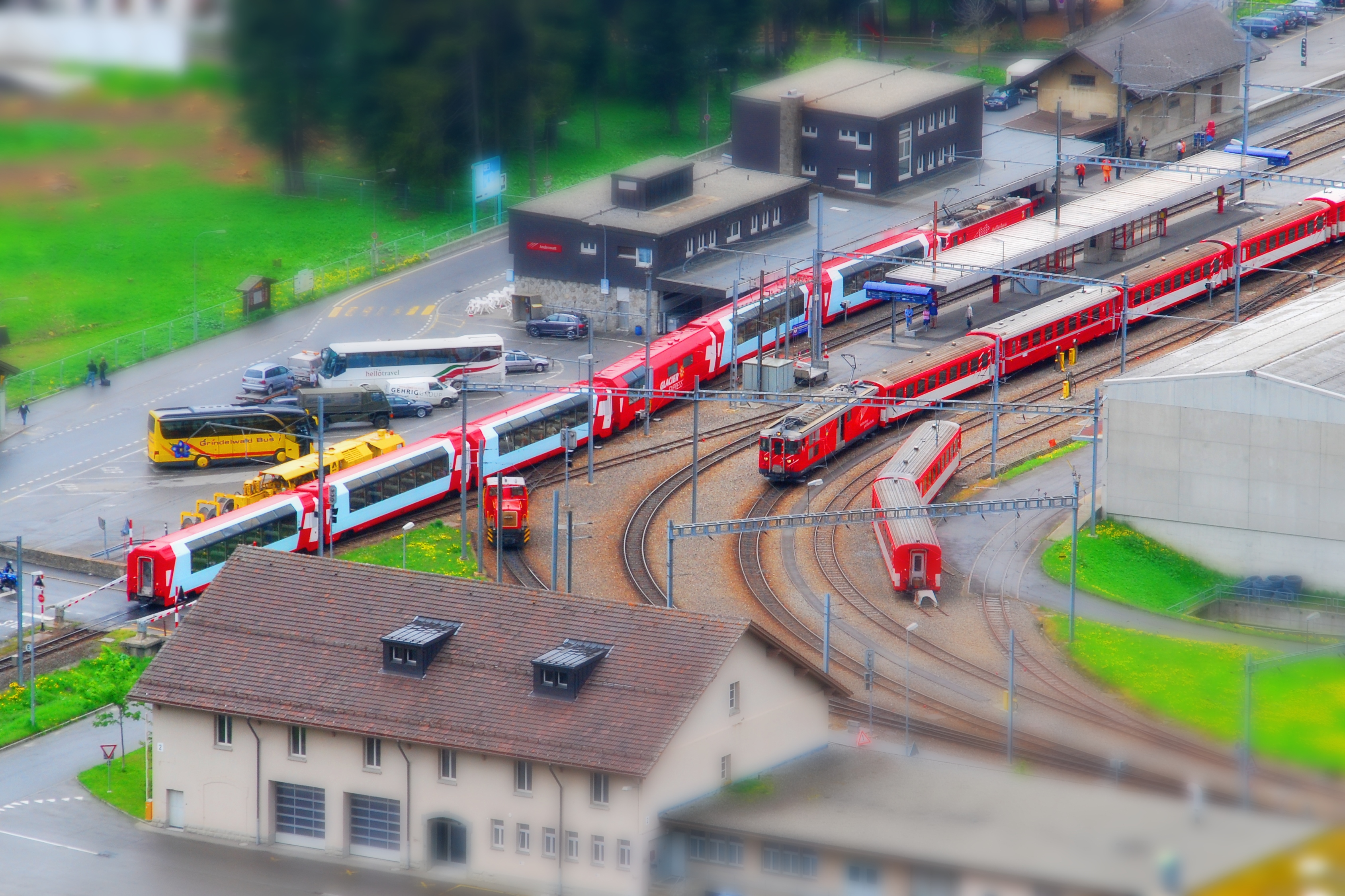 trains, tilt-shift - desktop wallpaper