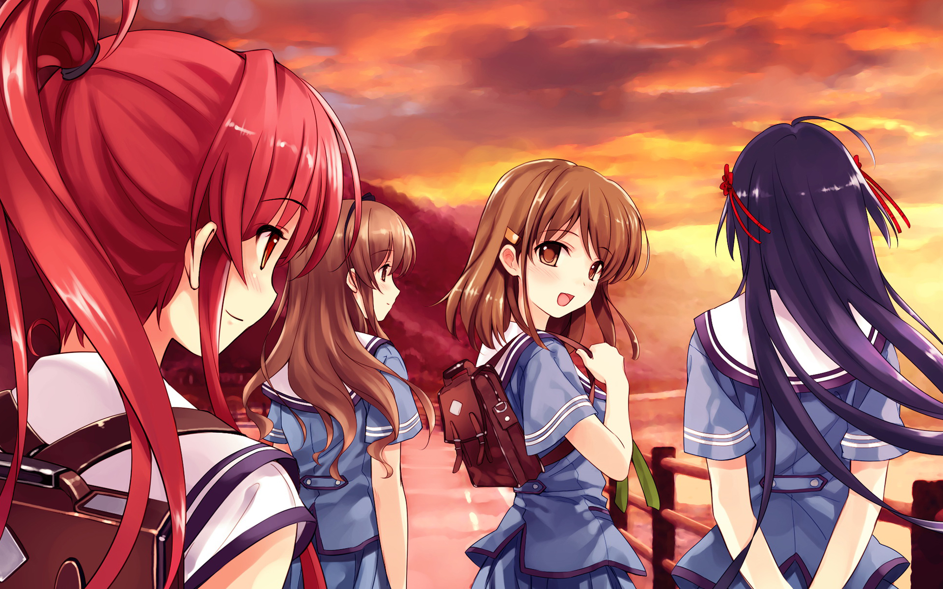 school uniforms, Misaki Kurehito, anime girls, Suiheisen made Nan Mile?, games, Miyamae Tomoka, Koga Sayoko, Nakano Hinata, Tsuyazaki Kokage - desktop wallpaper