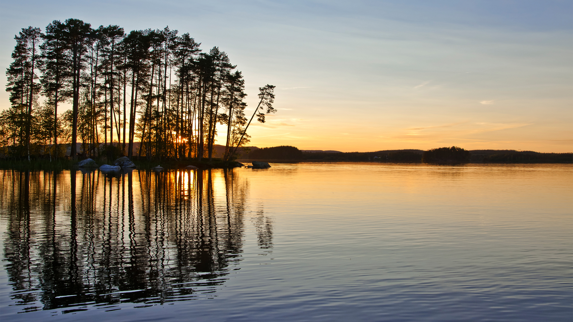 water, sunset, landscapes, nature, trees, lakes, reflections - desktop wallpaper