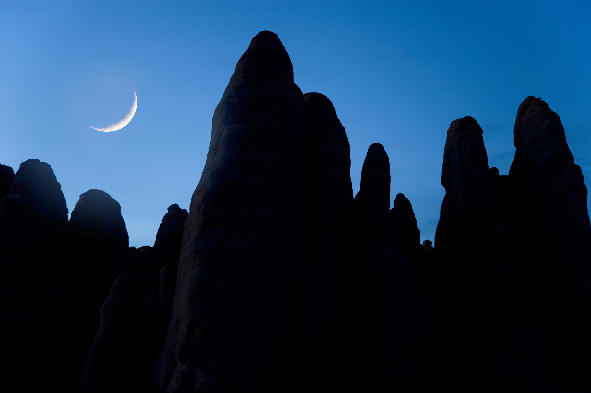 mountains, night, Moon, Arches National Park, Utah, rock formations - desktop wallpaper