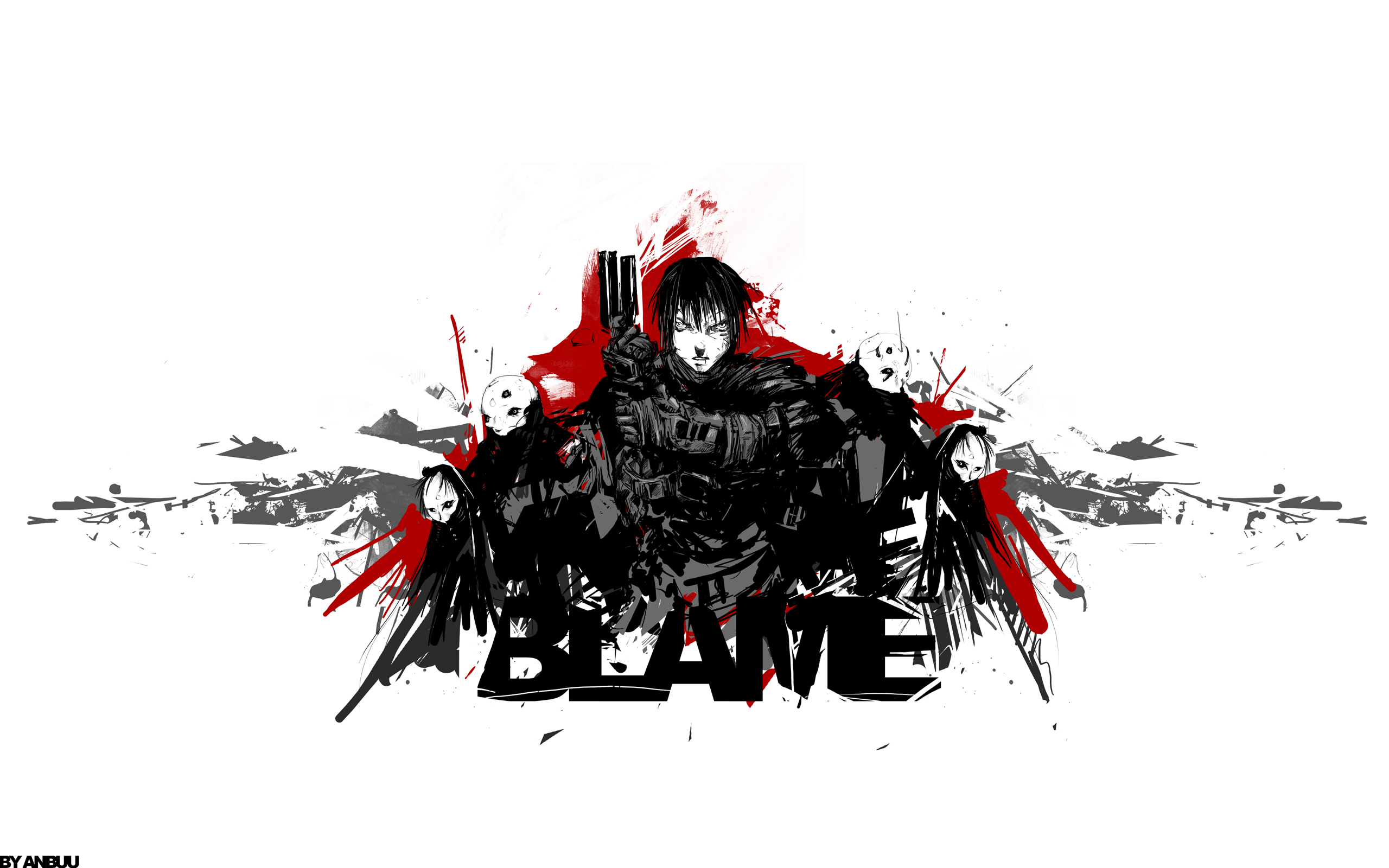 guns, cyborgs, killy, Blame!, simple background, white background - desktop wallpaper